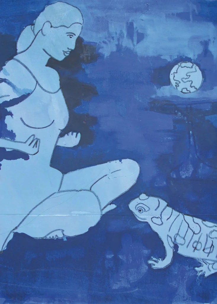 Frau mit Erdball und Salamander
