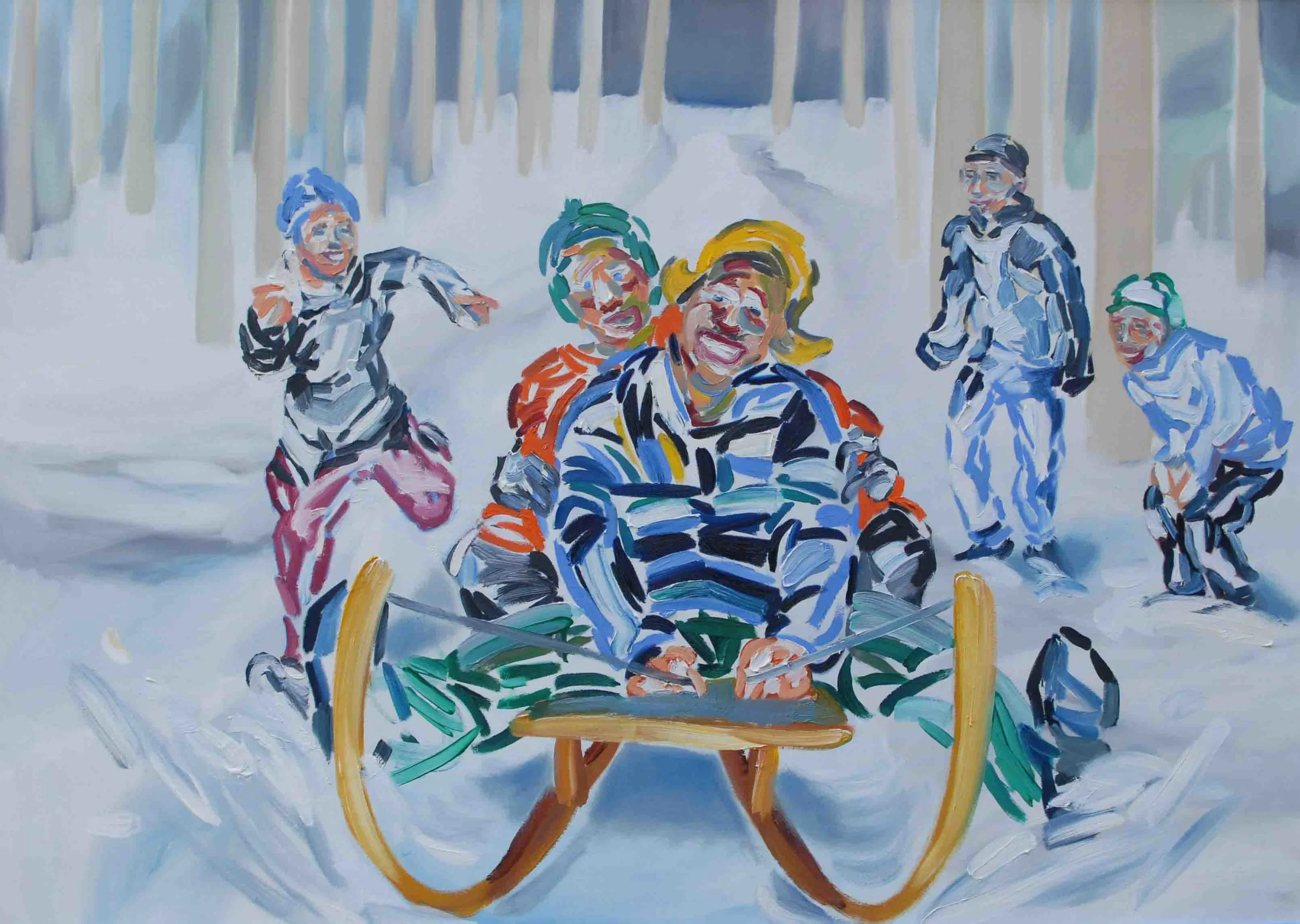 Laura Stadtegger; Schlittenfahrt; 2008; Öl auf Leinwand; 120 x 160 cm