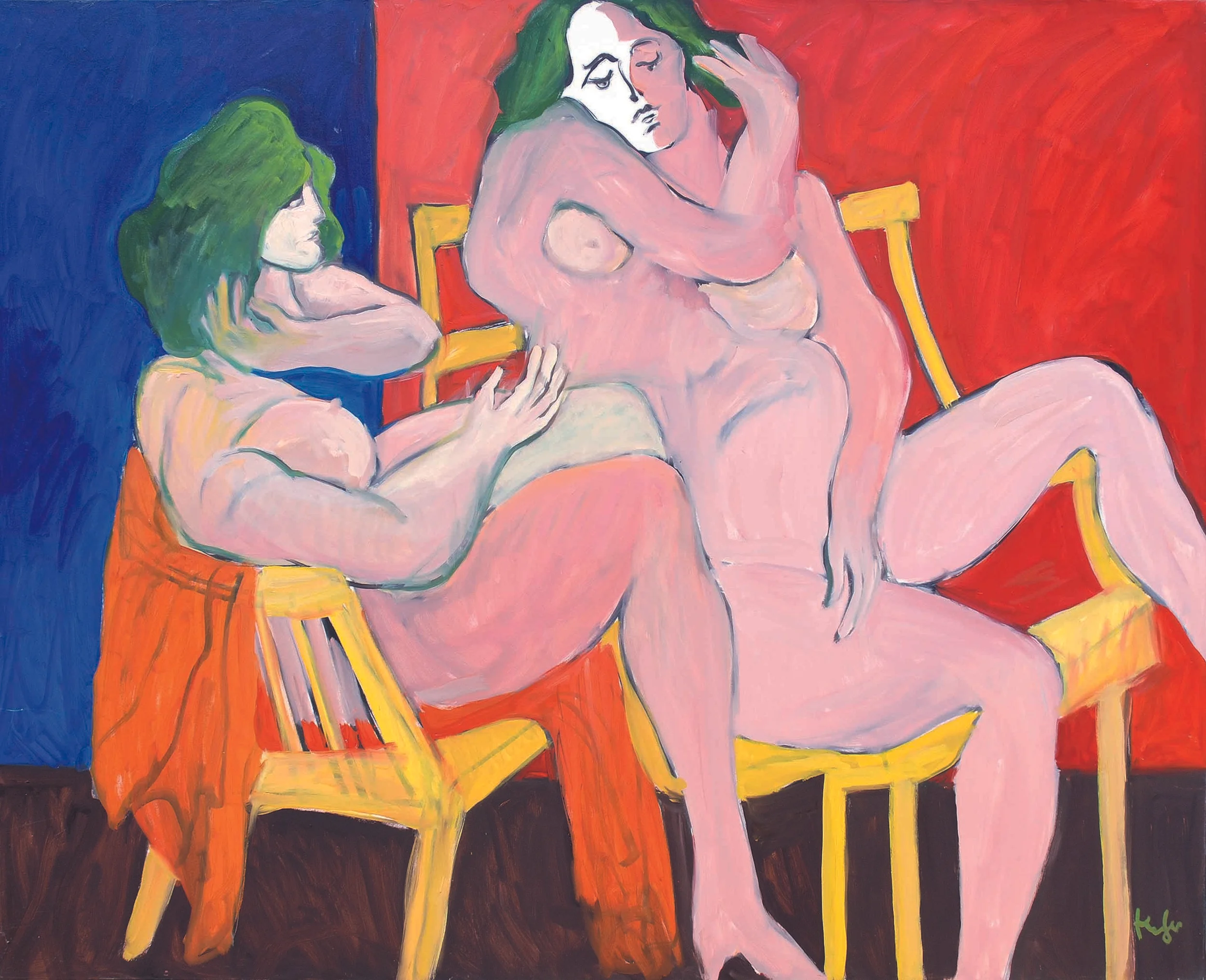 Alfred Kornberger „Akt mit Spiegelbild und grünem Haar“; 1996; Öl auf Leinwand