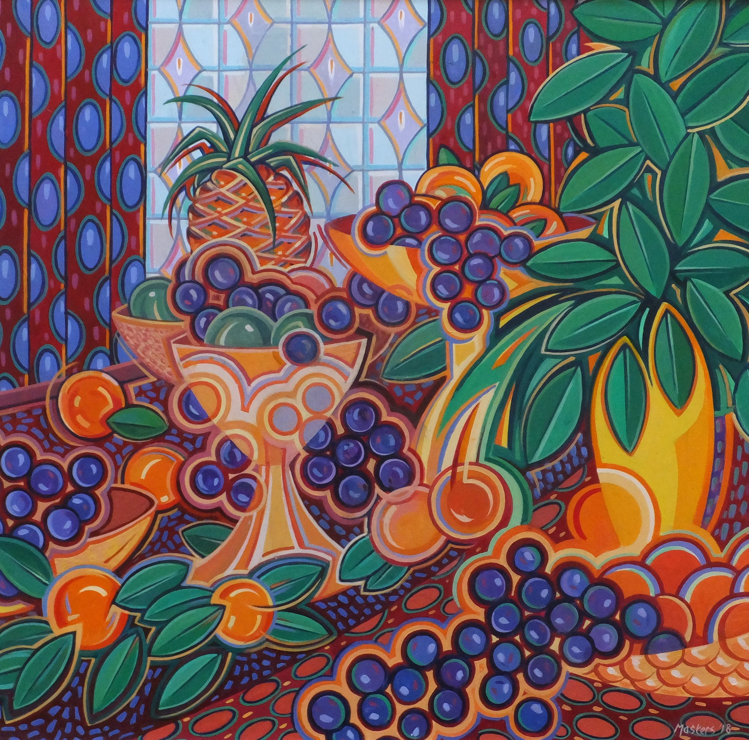 Stll life with pineapple and grapes