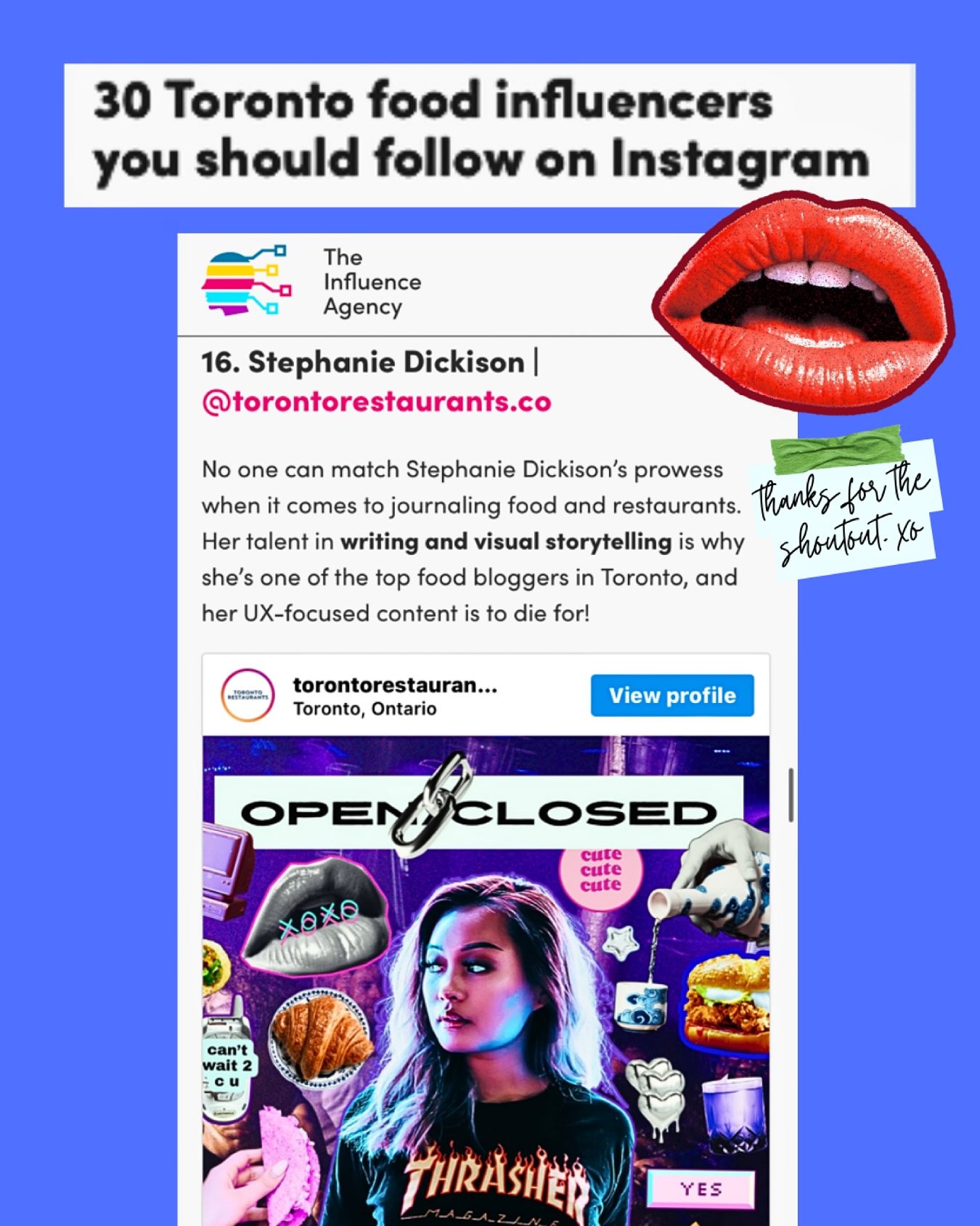 @nfluenceagency and Nancy Chu - Thx for the luv. xo 

Pro Tip: Follow TORONTO RESTAURANTS for all the juicy deets, other breaking news, not-to-be-missed items, and intel you won&rsquo;t find anywhere else.

NO ONE COVERS TORONTO/GTA LIKE THIS.

.
.
.