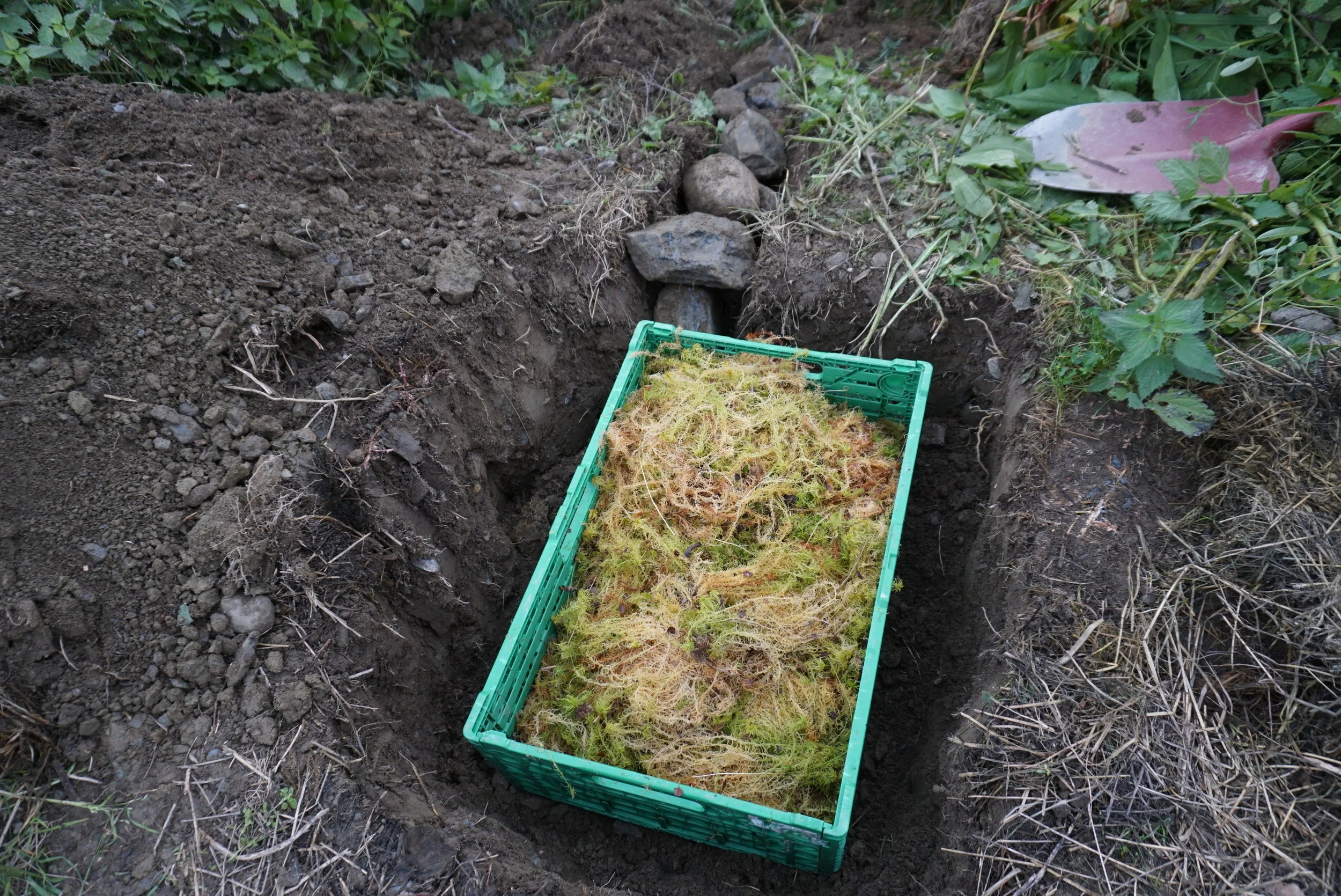 Lagringsgropen er lagt ut mot en skråning, med grøft for drenering