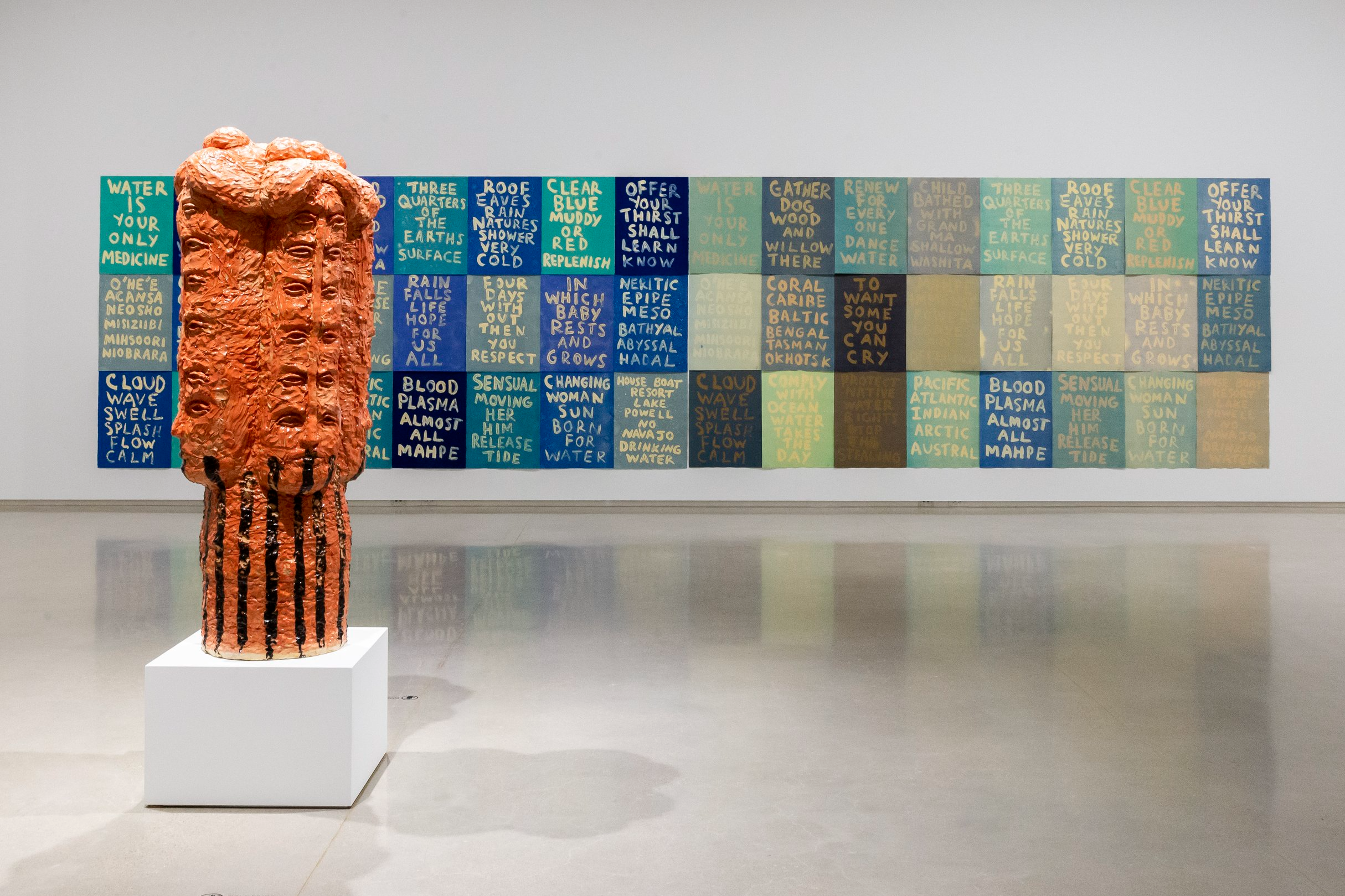  Works by Raven Halfmoon and Edgar Heap of Birds. Photo: Carey Shaw. 