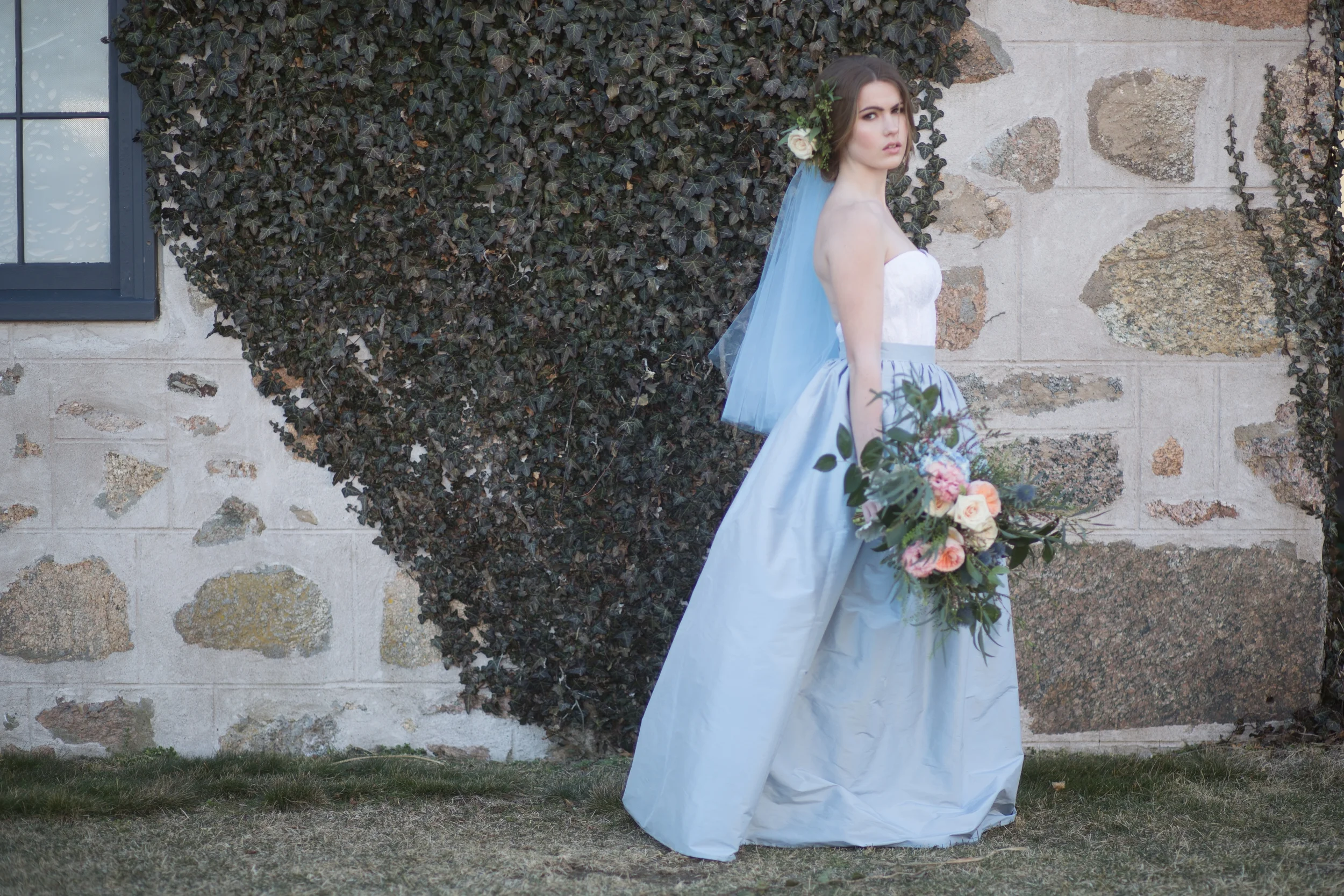 Photo by Bellaria Designs Phtography, Beauty by Ali Lomazzo, Flowers by Rustic Roots Design, shot on location at The Stone House in Little Compton, RI