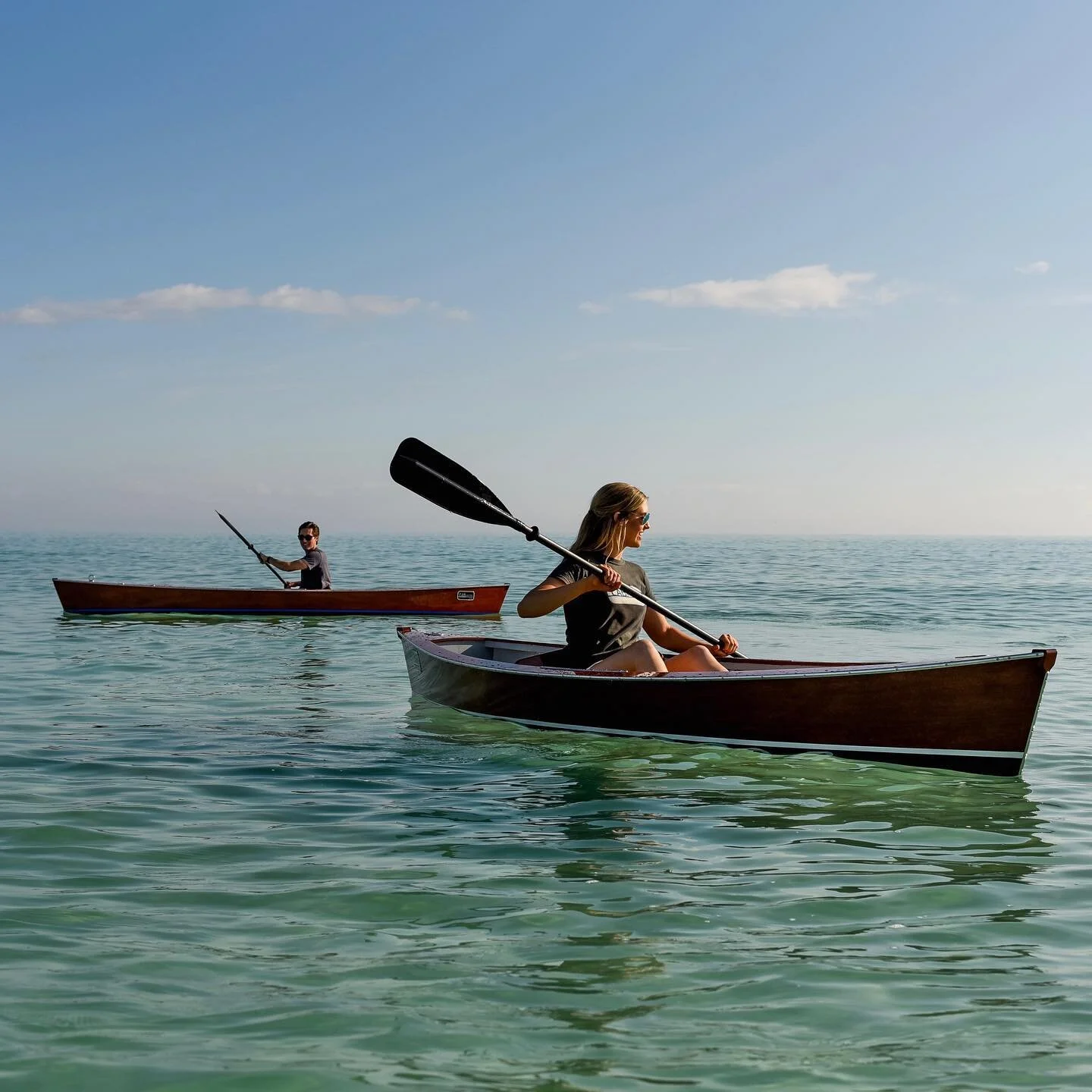 Our elite Row Skiff #kayak Series...sleek, stable and ready for lakes, creeks, rivers or the Gulf of Mexico! The only solid plank kayak on the market! #mahogany #varnish #classic #vintageinspired #smithscpes #nohardresins #5200hull #siliconebronze #n