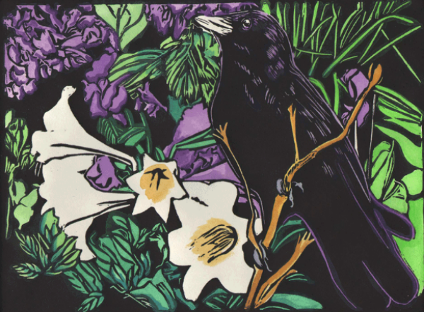 Crow with Lilies