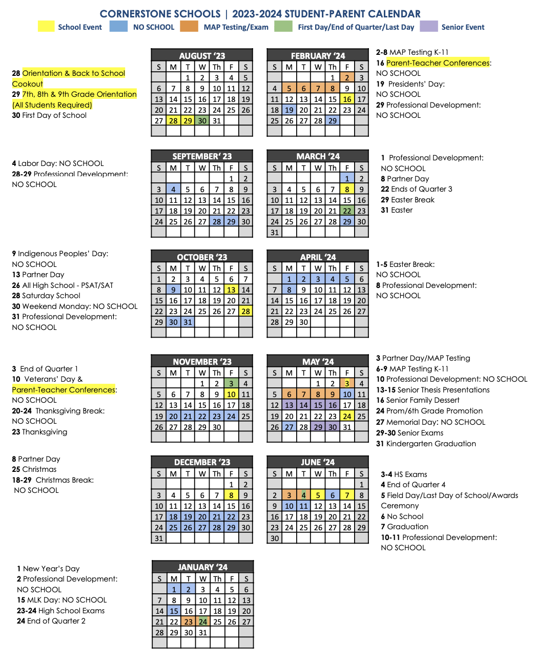 Academic Calendar — Cornerstone Schools of Washington, DC Academic Calendar — Cornerstone Schools of Washington, DC