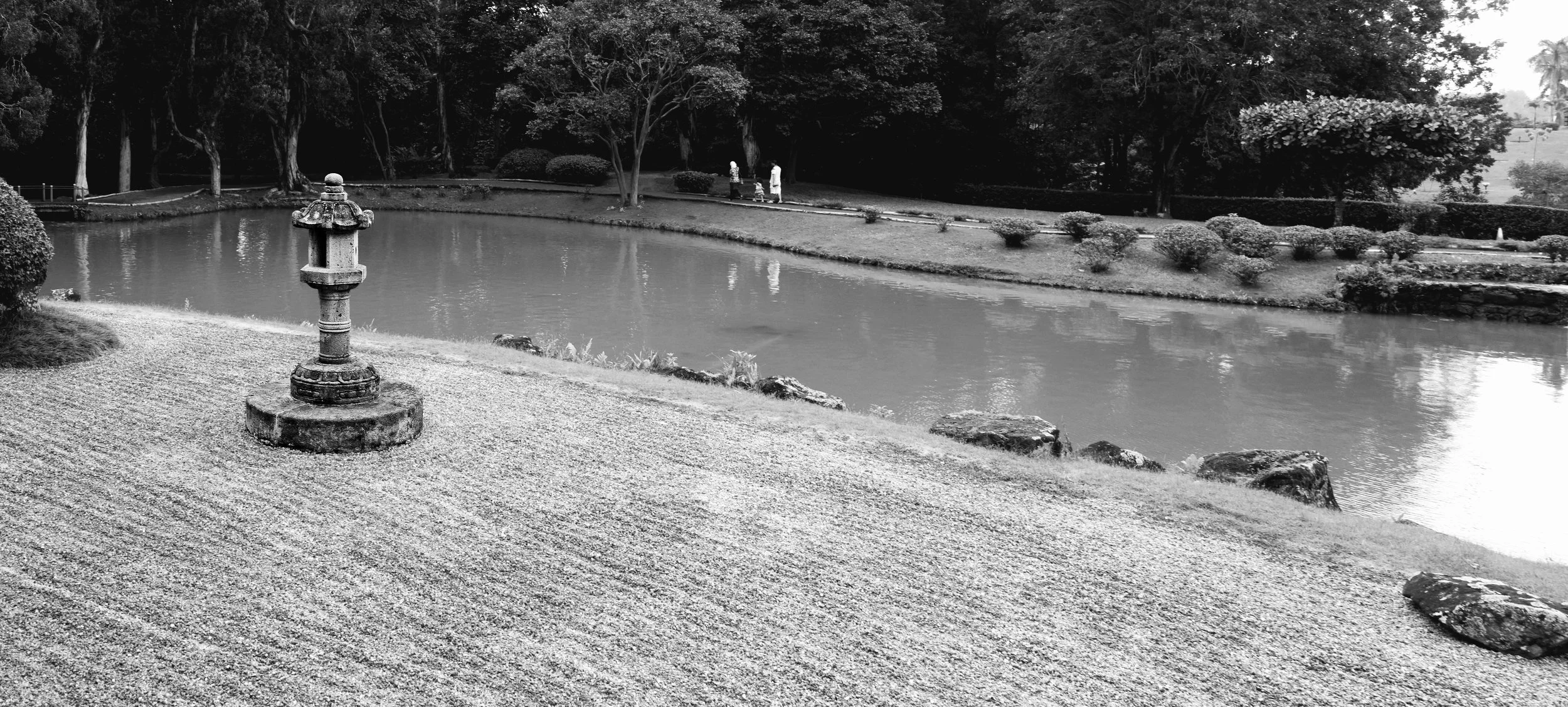 Muslim Family Strolls the Japanese Garden & Reflecting Pond at Byodo-In Temple, Oahu (Altered Image)