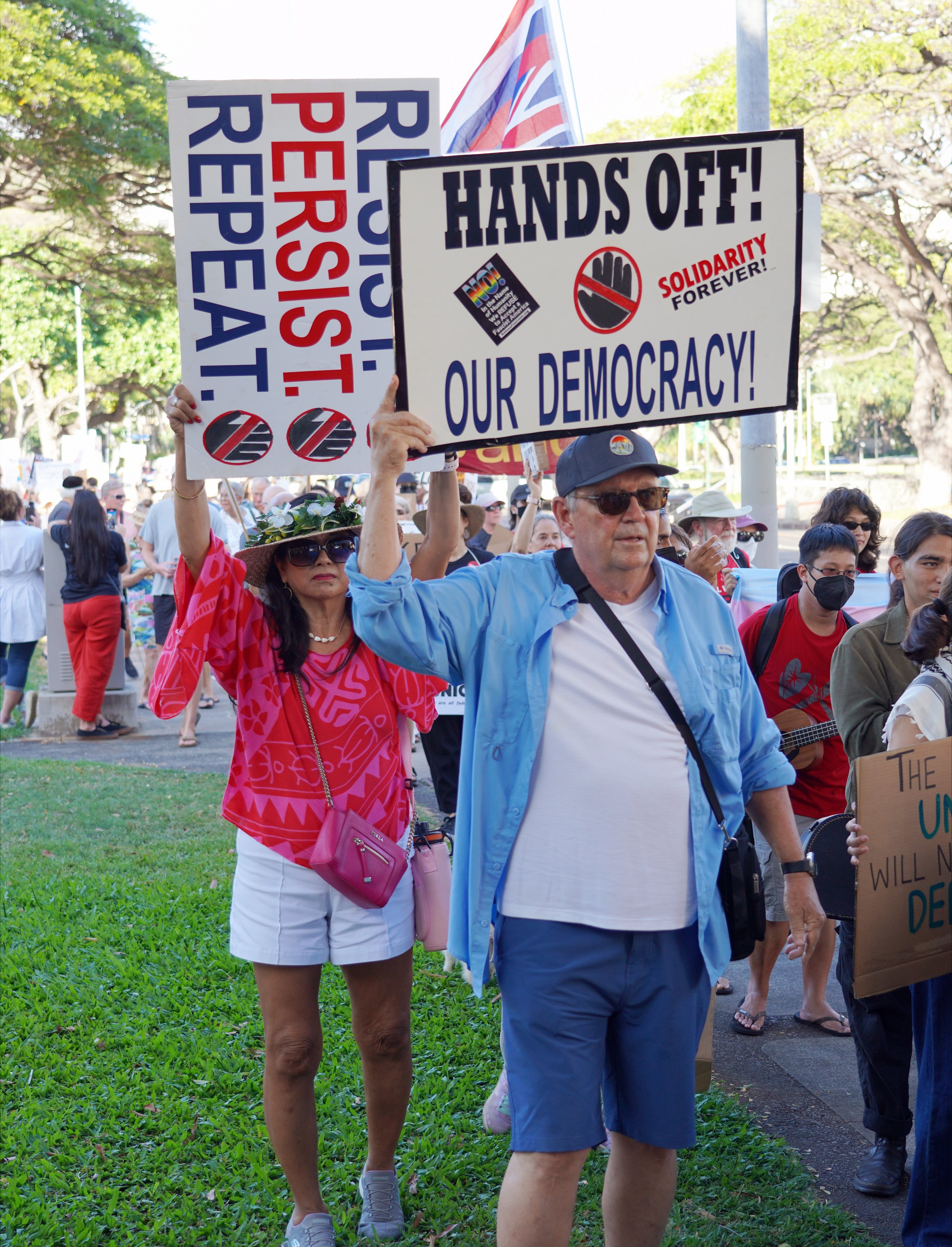 DEMOCRATIC SOCIALIST: HANDS OFF! OUR DEMOCRACY - SOLIDARITY FOREVER!; RESIST. PERSIST. REPEAT.