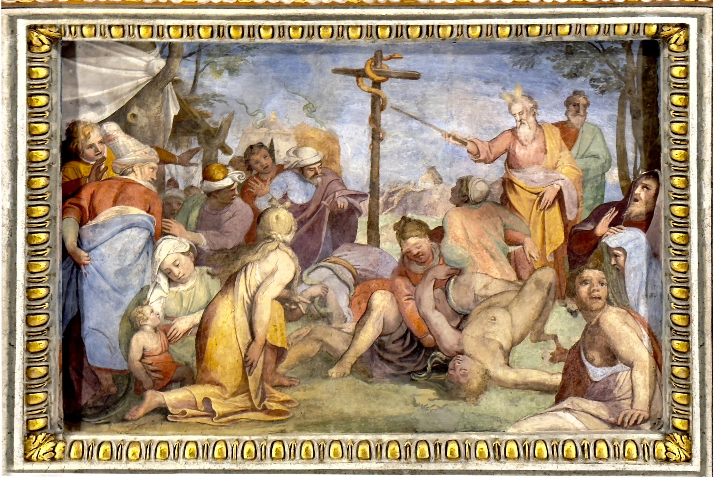 The Bronze Serpent, story of Moses, Ceiling painting in the Alcove Room by Federico Zuccari (1560 ca.), commissioned for Queen Christina of Sweden