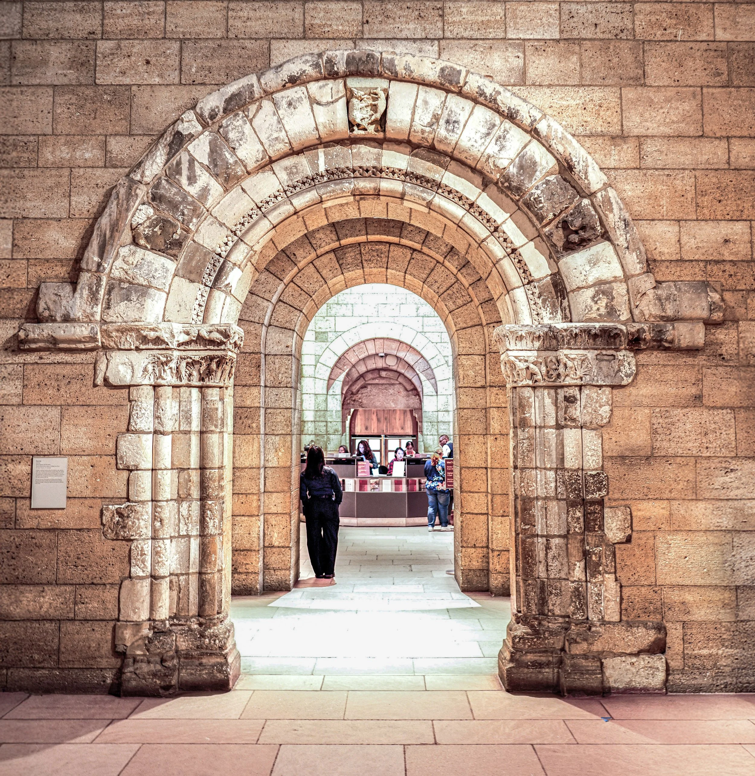 Romanesque doorway looking back to Cloisters Galleries entrance area