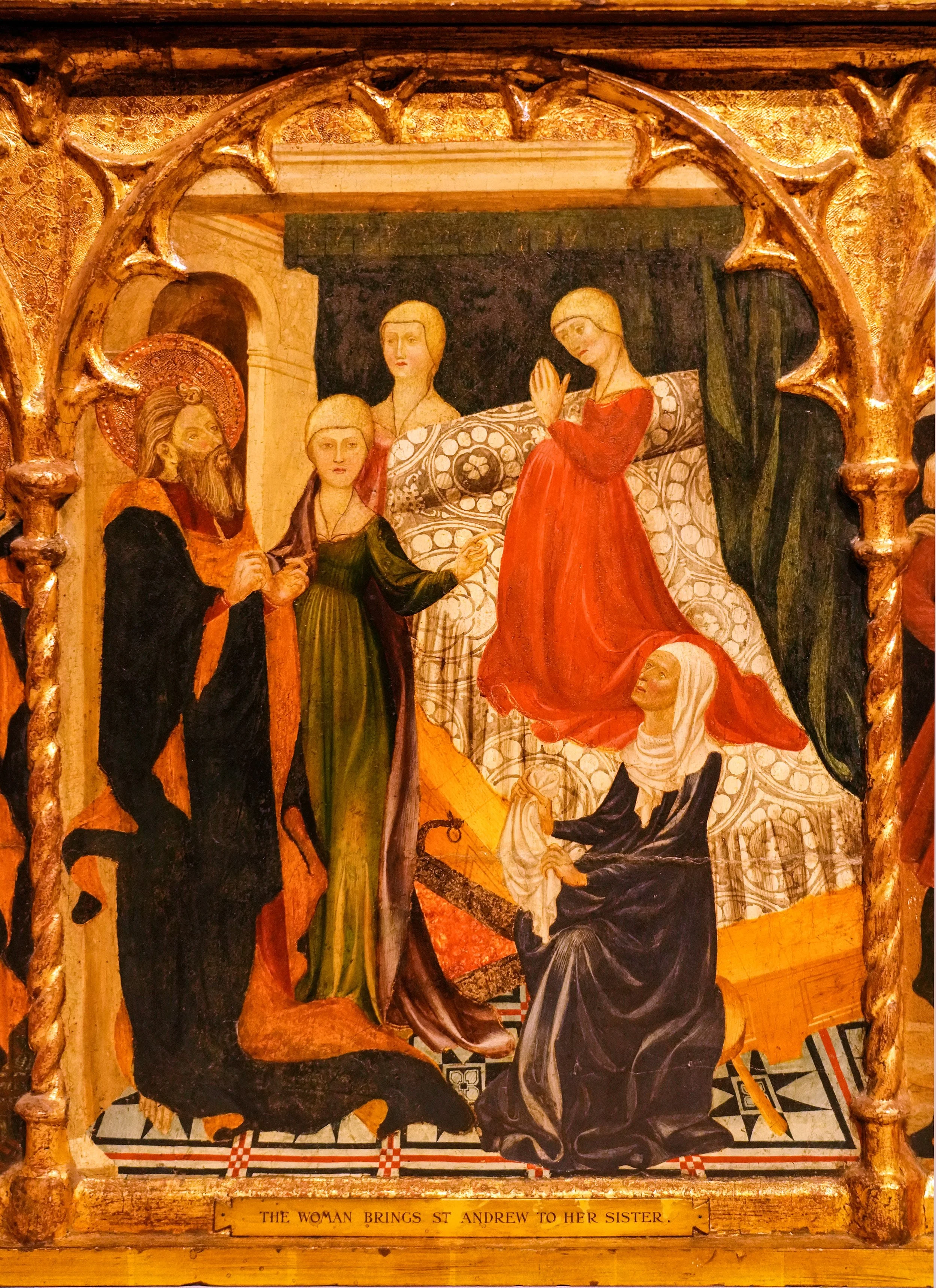 Sec. 8: Woman taking Saint Andrew to her sister, Attributed to the Master of Roussillon,Catalan, ca. 1420-30
