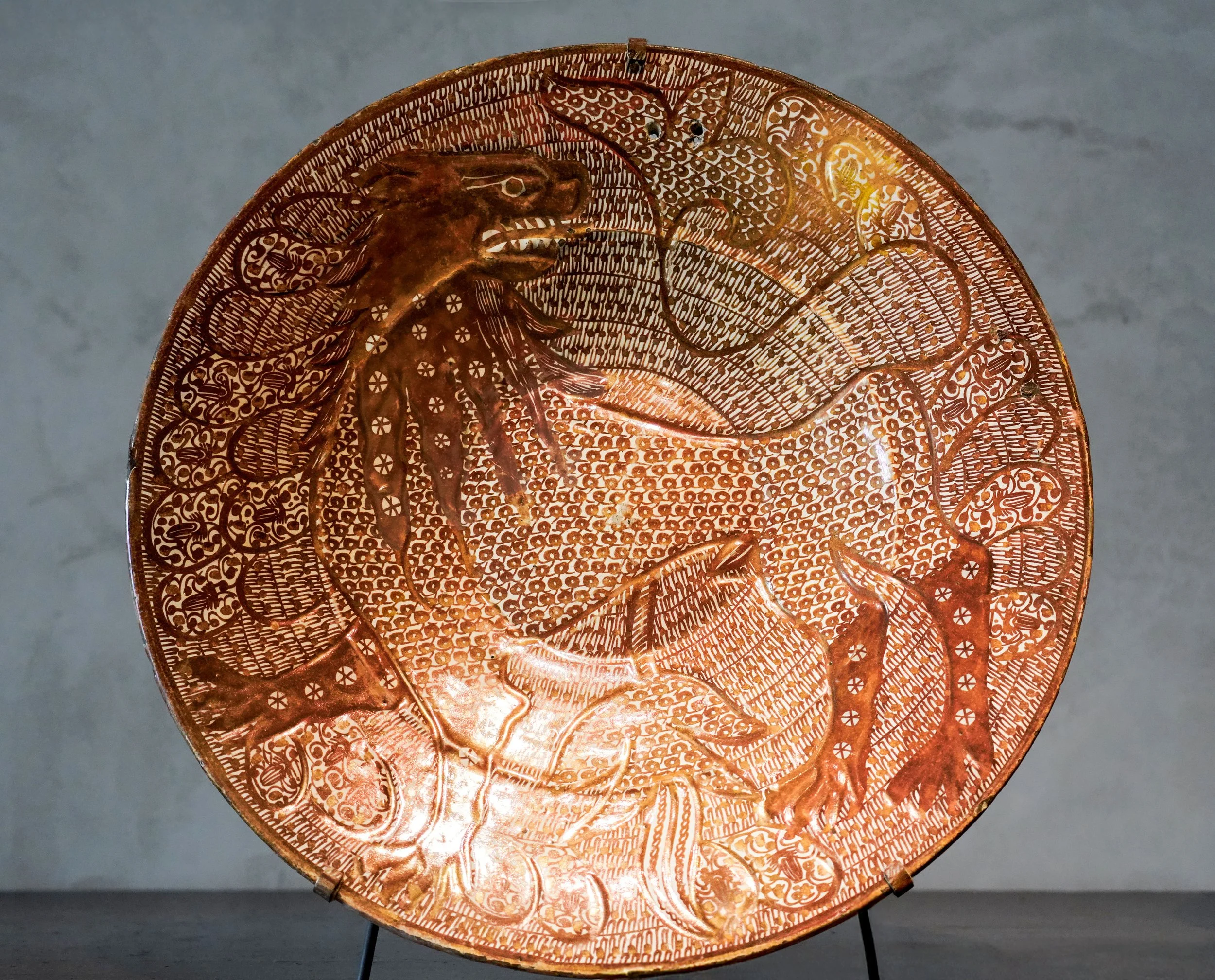 Dish with Lion, Tin-glazed and lustered earthenware, Spanish, Valencia, Manises, ca. 1500