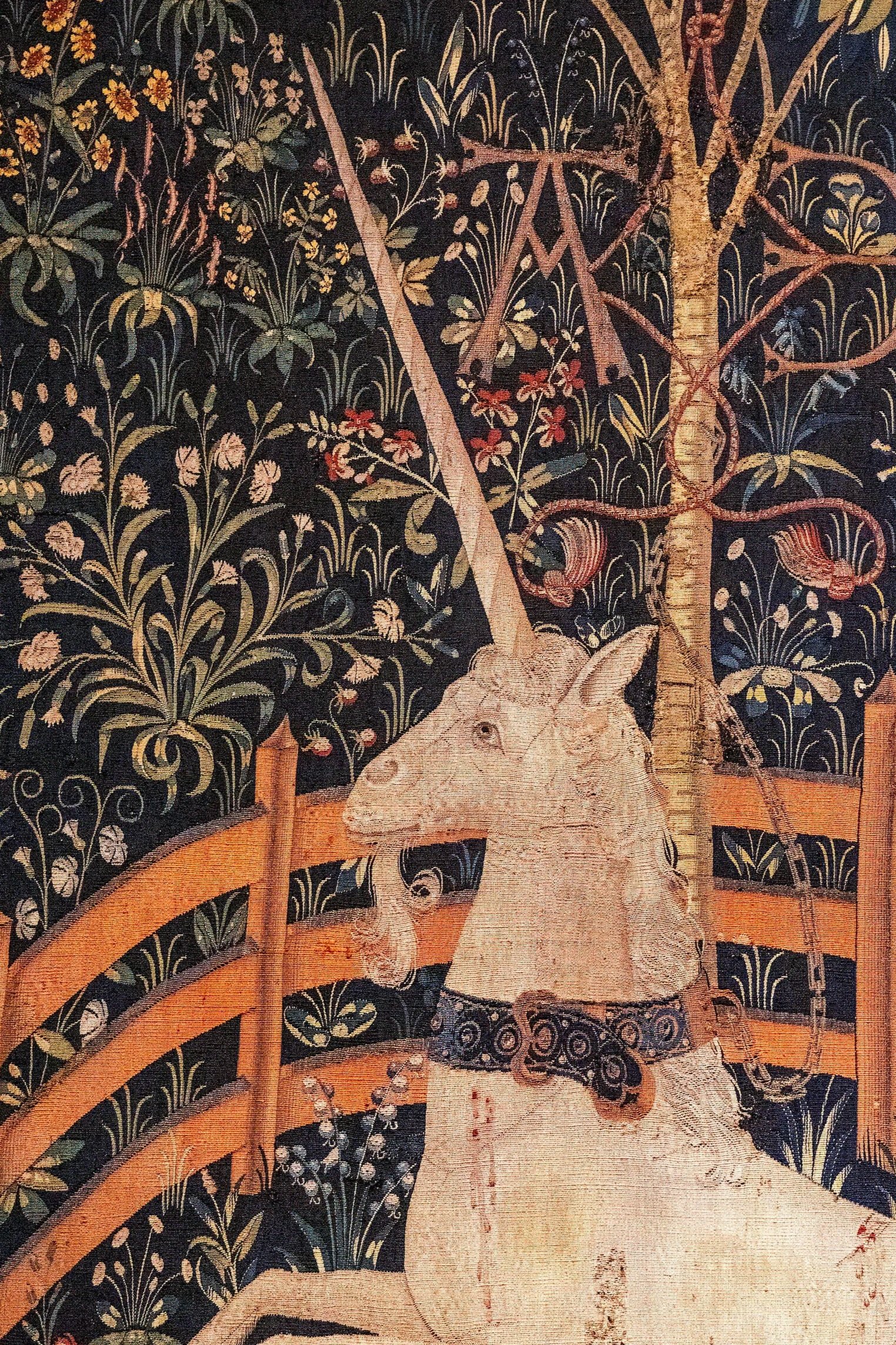 Detail: The Unicorn Rests, Tapestry, wool warp with wool, silk, silver, and gilt wefts, 1495-1505