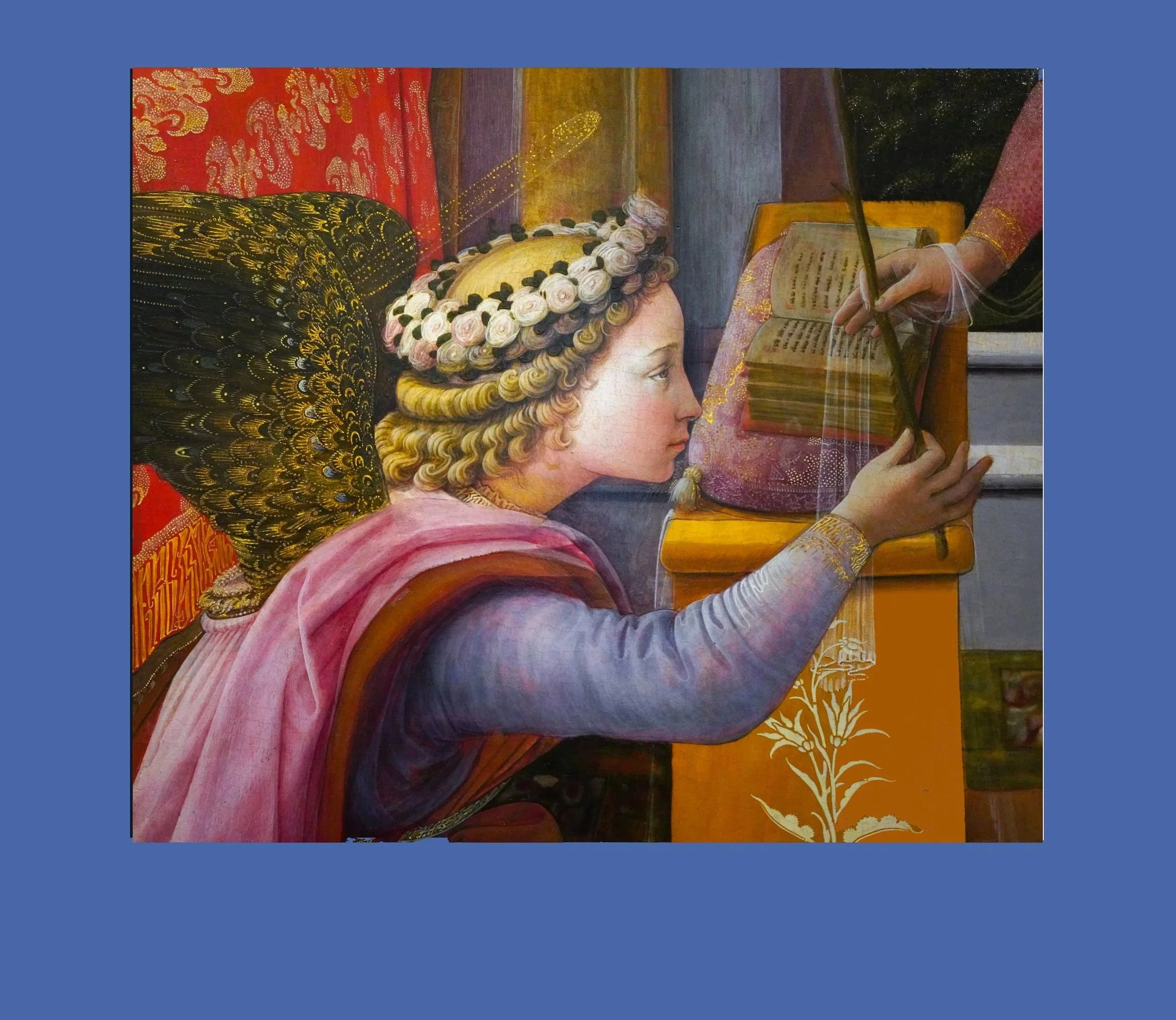 The Angel Gabriel, detail, The Annunciation (circa 1440), by Filippo Lippi (1406-1469), oil on panel, Gallerie Nazionali di Arte Antica, Palazzo Barberini, Rome, Italy