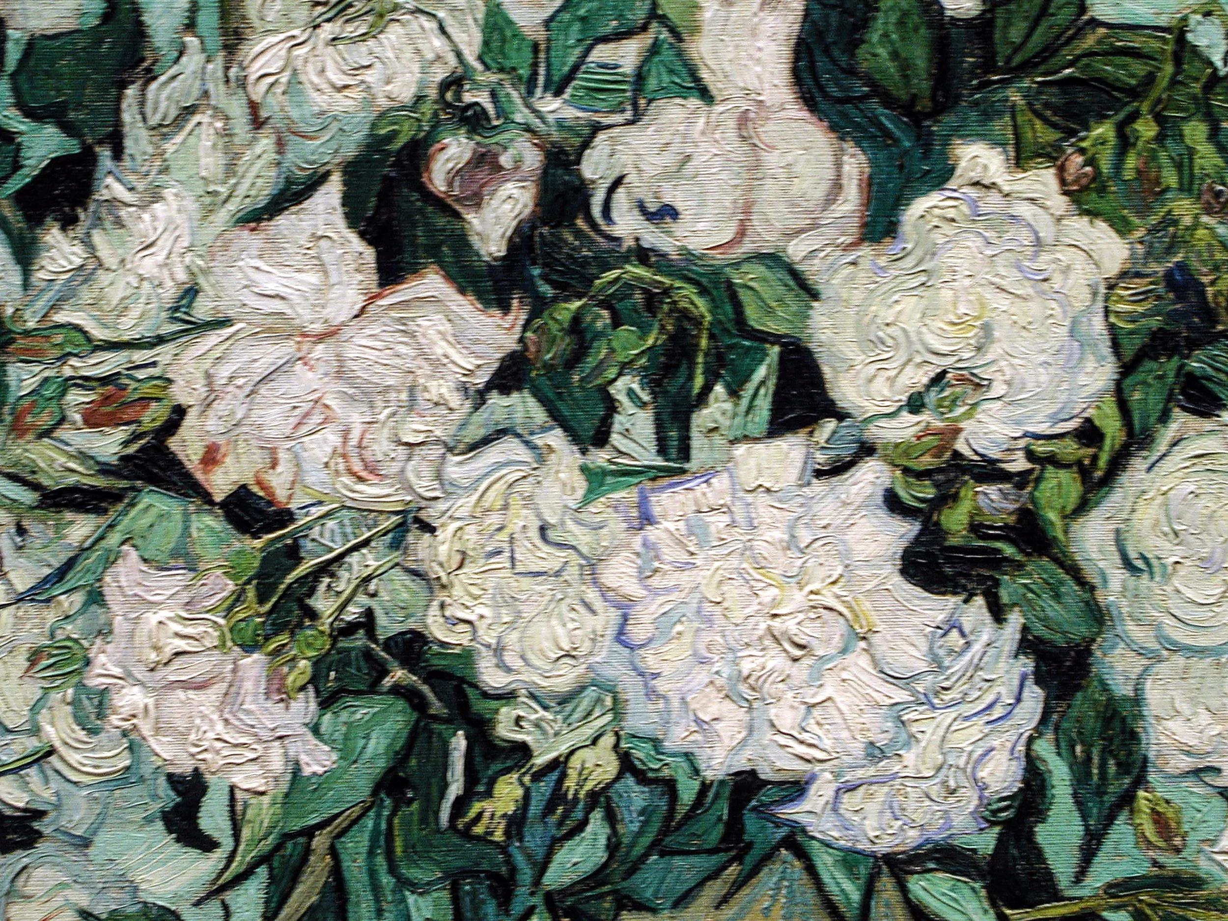 DETAIL: Still Life, Vase with Pink Roses, May 1890, Vincent van Gogh in Saint-Rémy