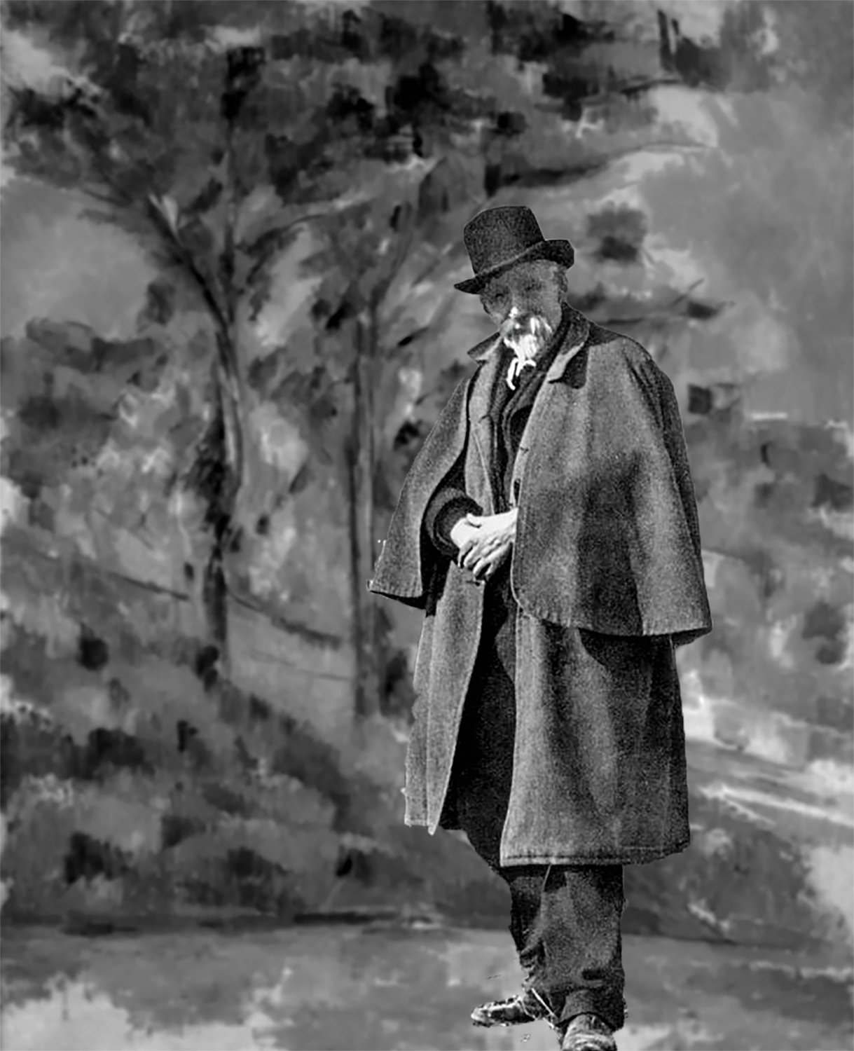 Paul Cezanne standing in "Landscape" circa 1900