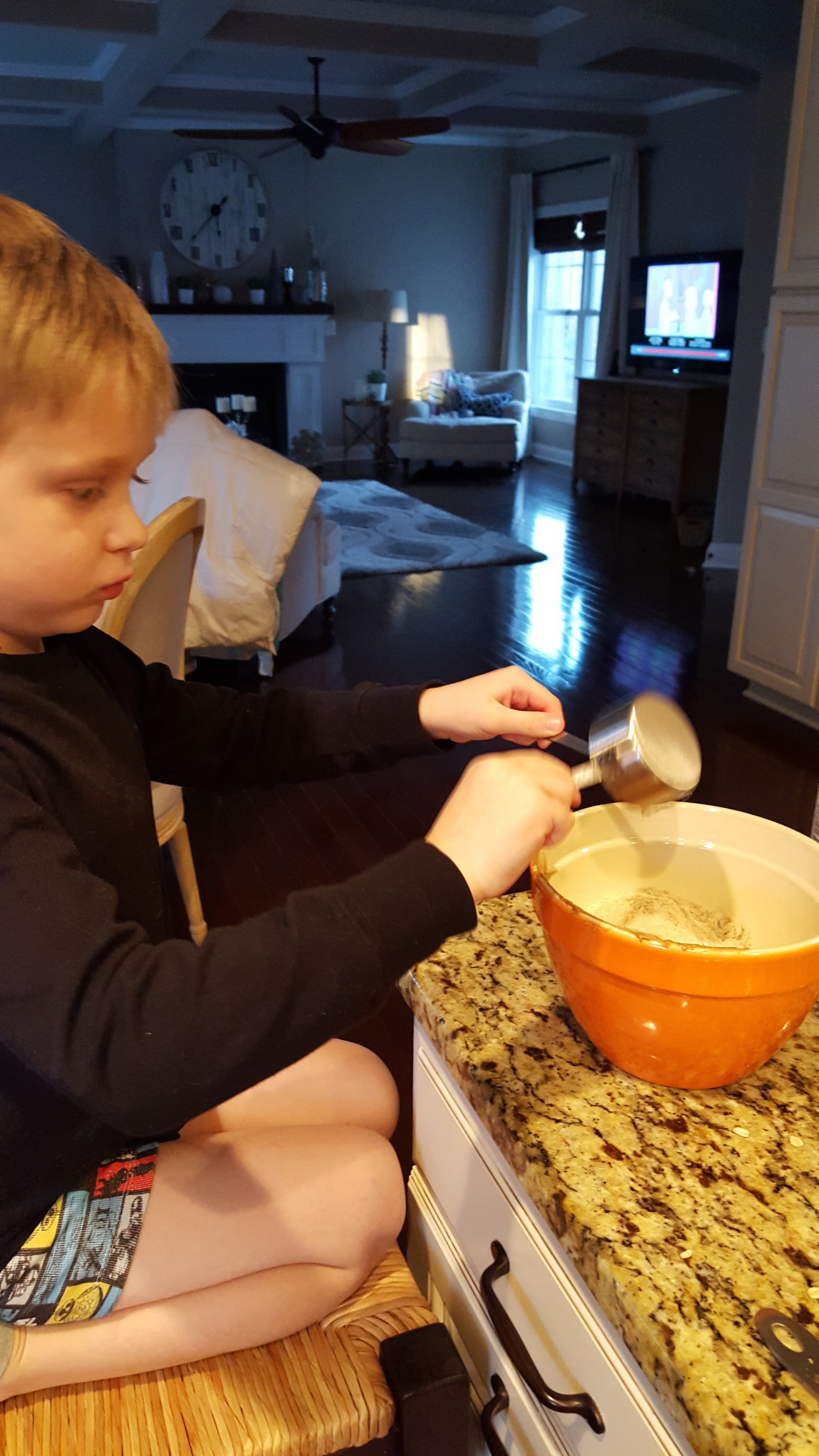 Little man even helped! And yes, he was running around in his underwear...that is life right. 