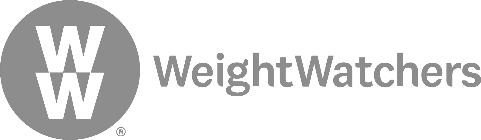 Weight Watchers logo with a gray circle and white 'W' overlapping with another 'W', followed by the words 'Weight Watchers' in gray text.