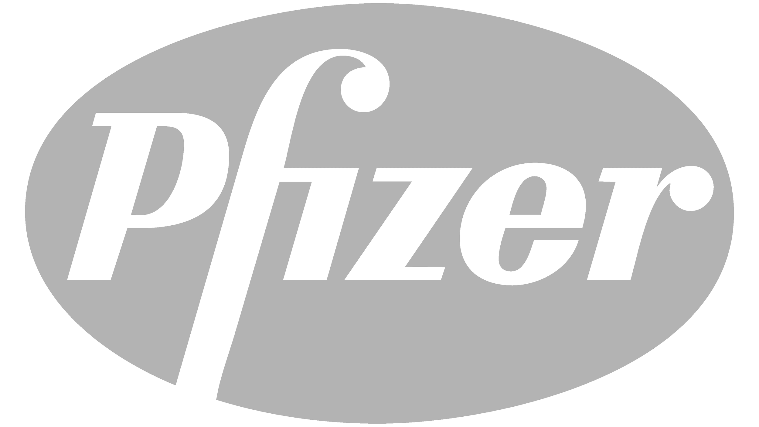 Gray background with the word 'Pfizer' written in large white cursive letters inside an oval shape.