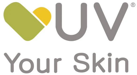 Logo with stylized heart shape and the text 'UV Your Skin'.