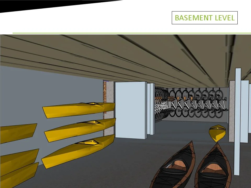 Lower level view toward bike storage.