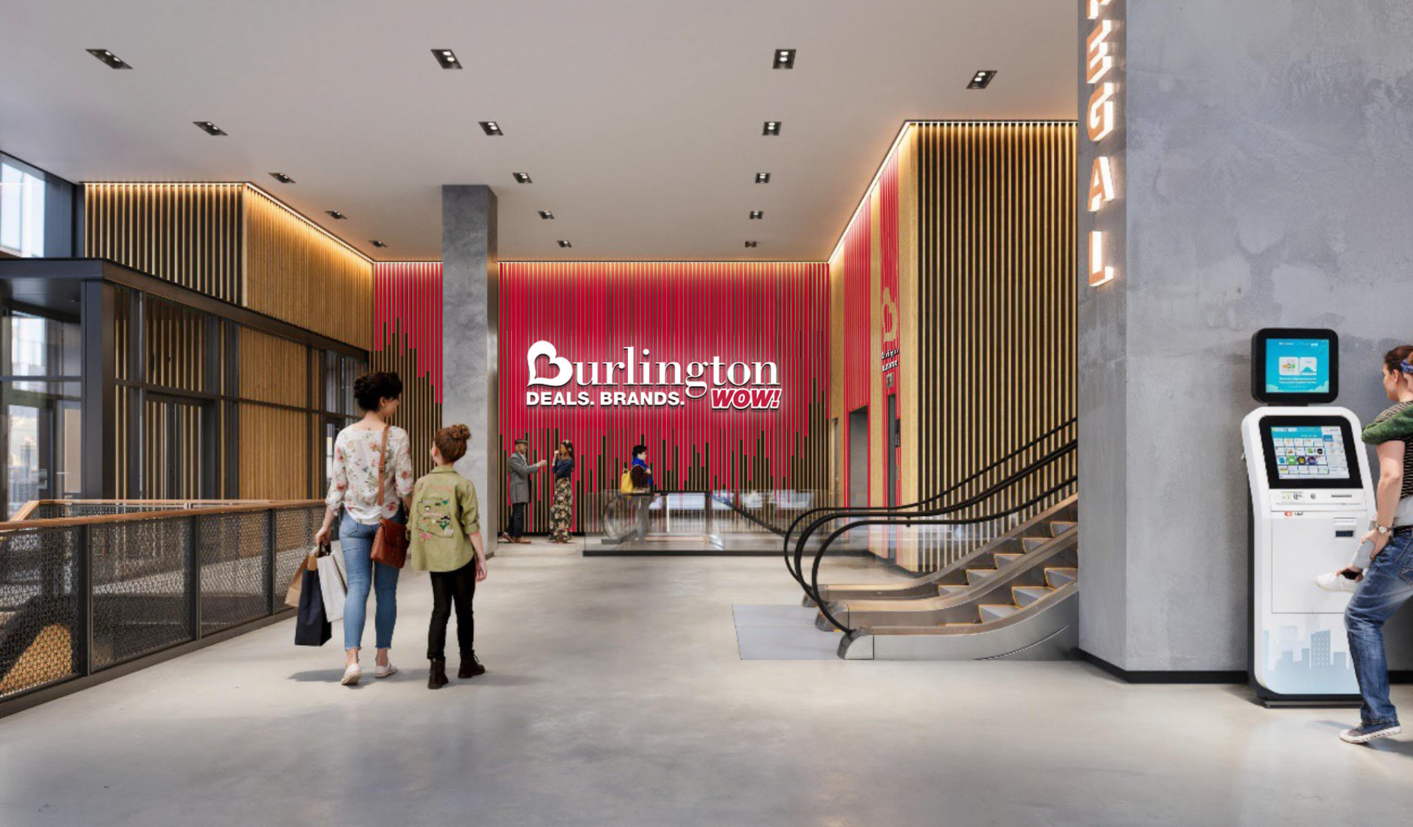 This project involved designing a shared street-level lobby for an urban New York City location, balancing Burlington’s brand presence with the requirements of the landlord and neighboring tenants. I developed a concept that built on the lobby’s exis