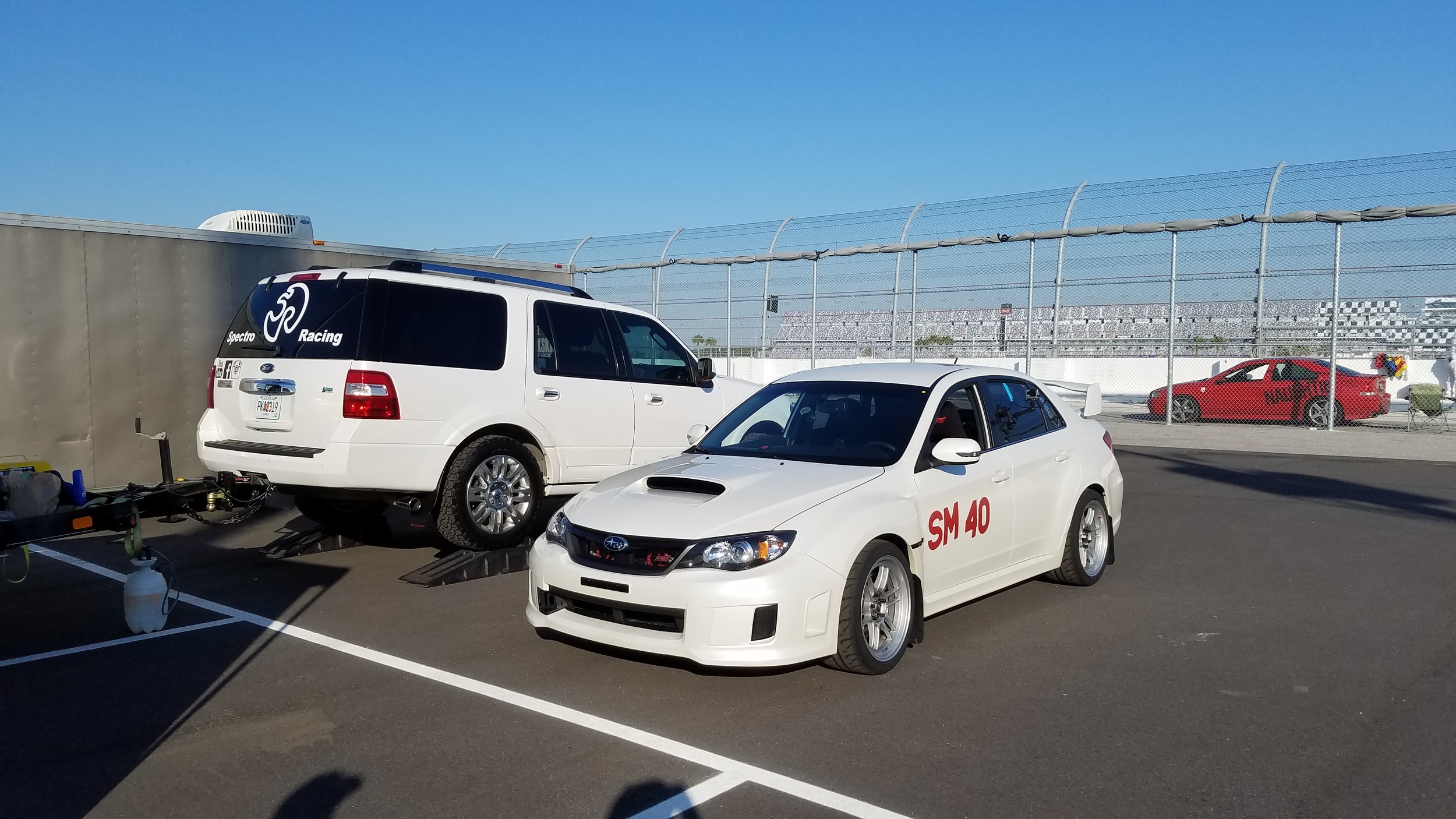Team White car. Towed Ben's STI to minimize tire wear.
