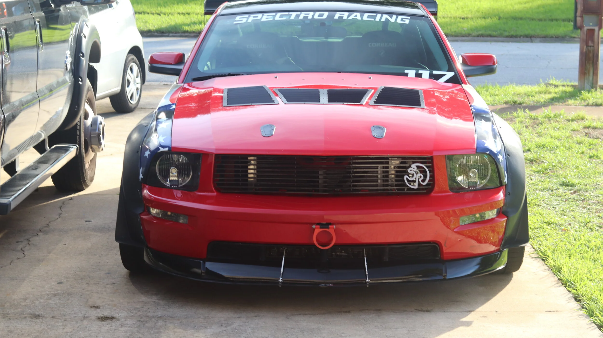 GT2 Track Spec Hood Vents on Fender Flared Mustang