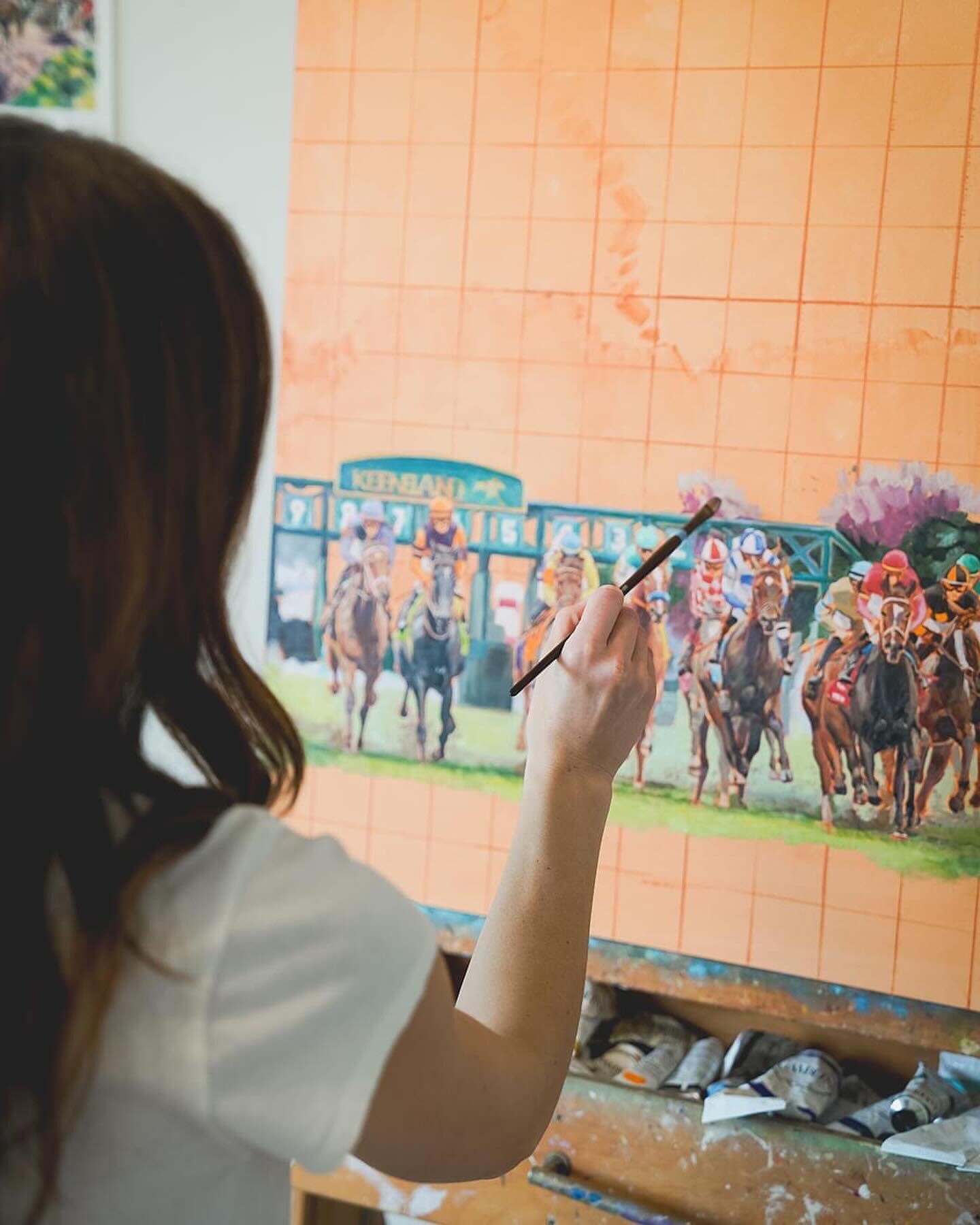 I&rsquo;ve been working on something very special 🏇🌸 Official @keeneland Spring Meet 2024 art coming soon!! ⁣⁣
⁣⁣
⁣⁣
@shopkeeneland #keeneland #equineart #oilpainting #sharethelex