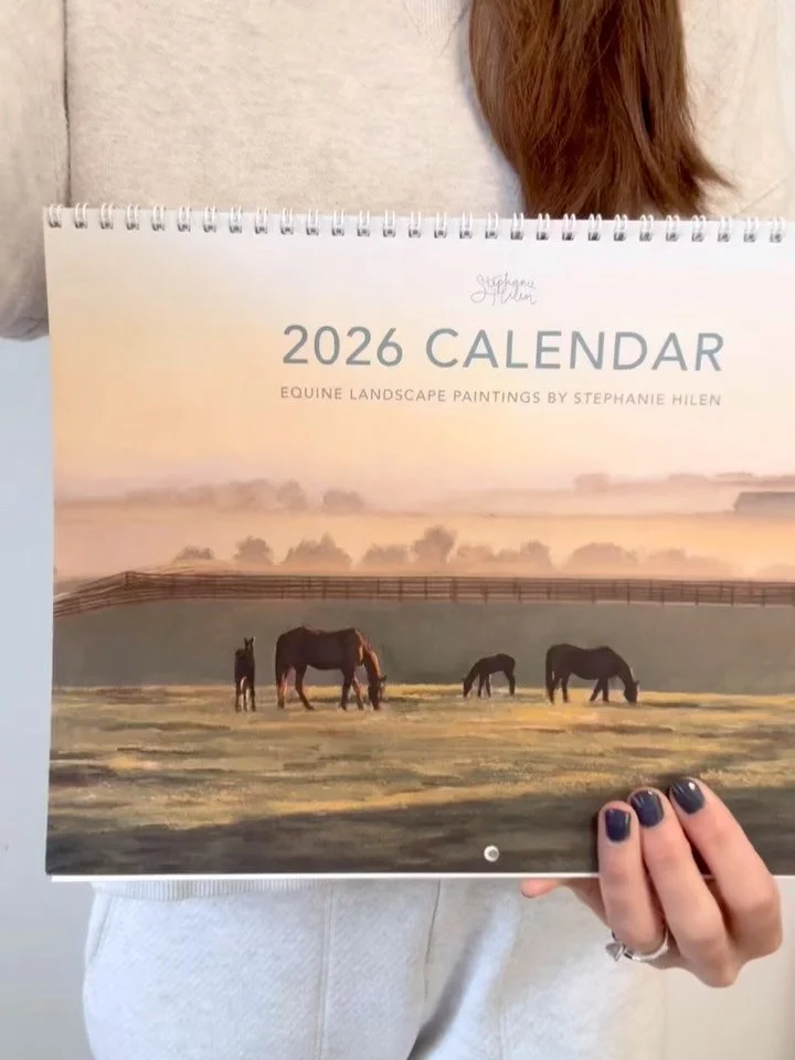 2026 calendars are here!! 12 months of equine landscape paintings created by yours truly 🫶 featuring many new paintings and a few favorites from years past. Head over to my website stephaniehilen.com to get yours!