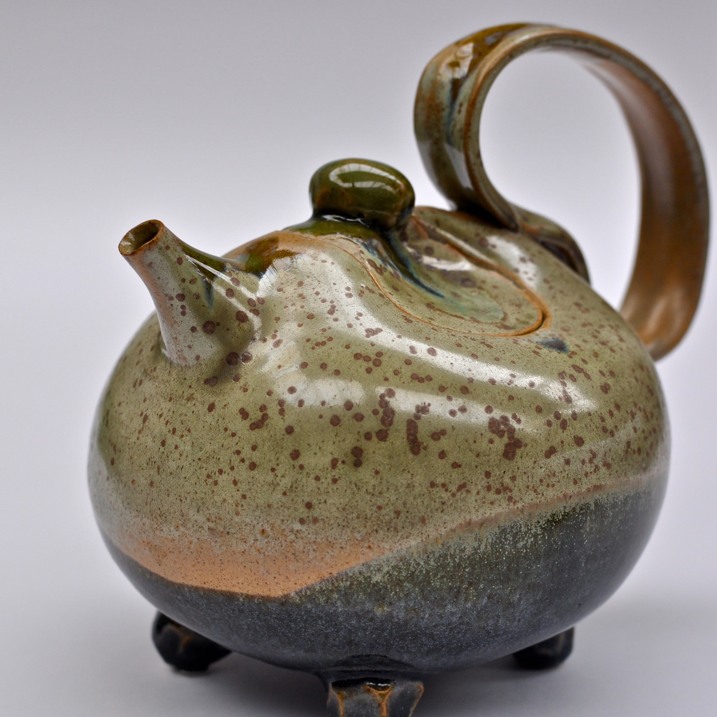 Green and blue speckled glazed round teapot in Dublin IR Shannon May Mackenzie