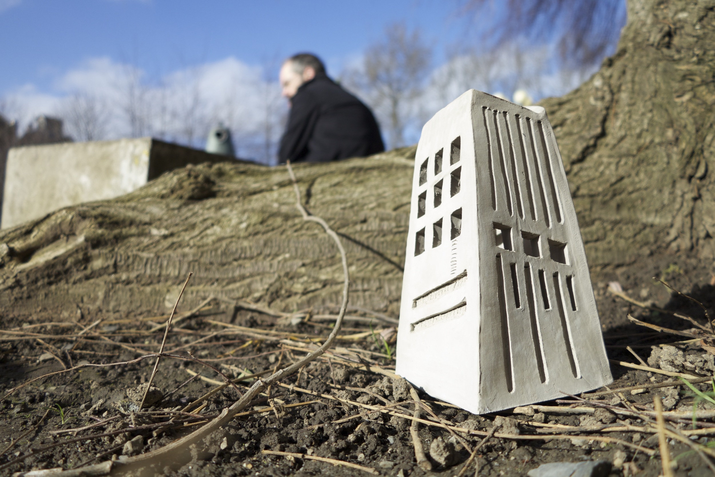 Raw clay small geometric sculpture outside in Dublin Ireland Shannon May Mackenzie