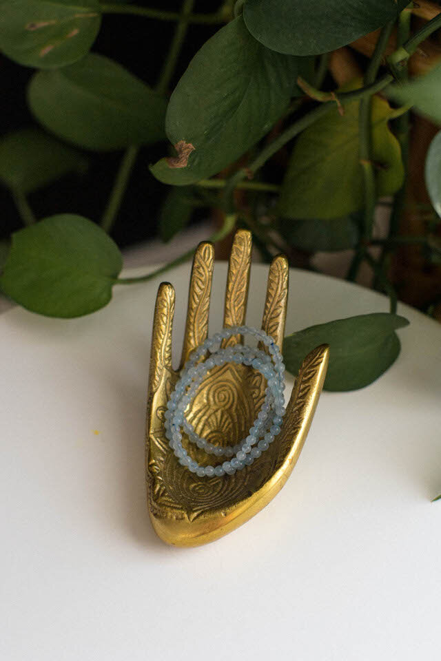 Clear Blue Calcite Crystal Beaded Bracelet - Mini