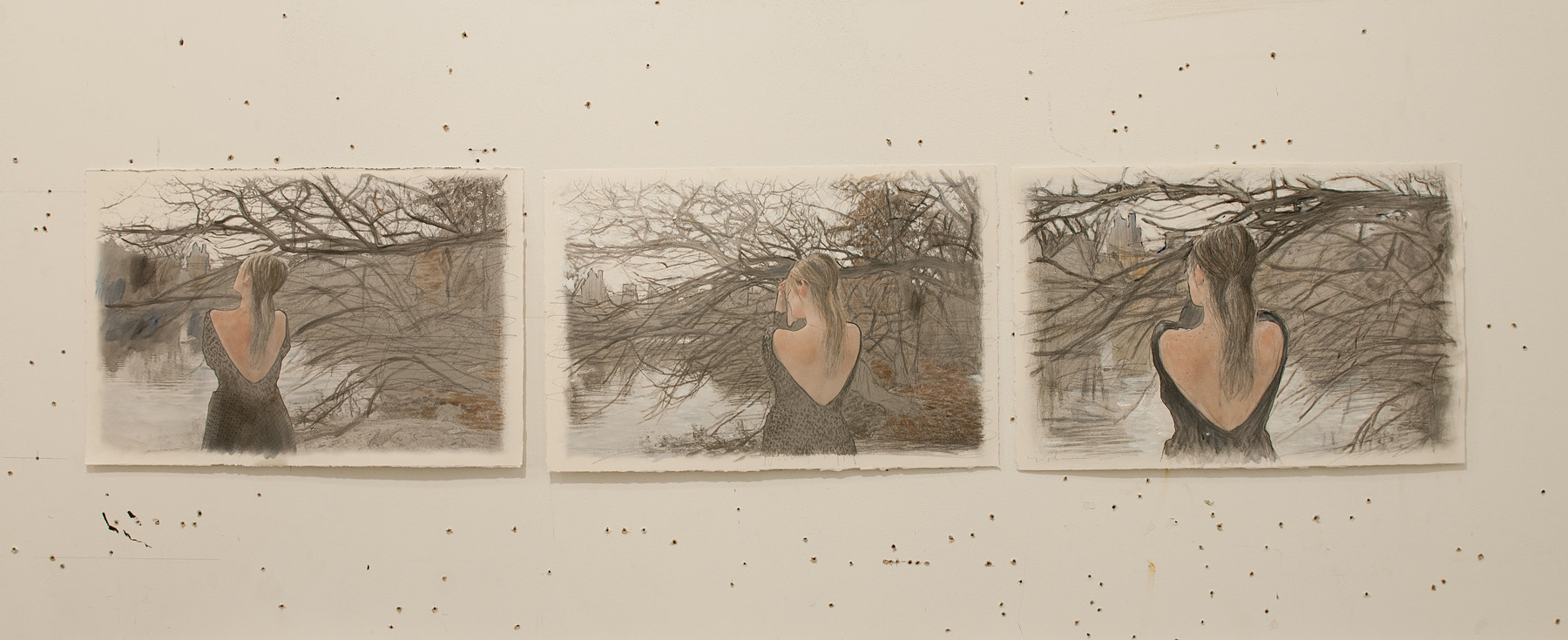 <i>Untitled</i>; Ronnie Triptych, pencil, goauche and watercolor on paper, 12 x 18 in, 2013