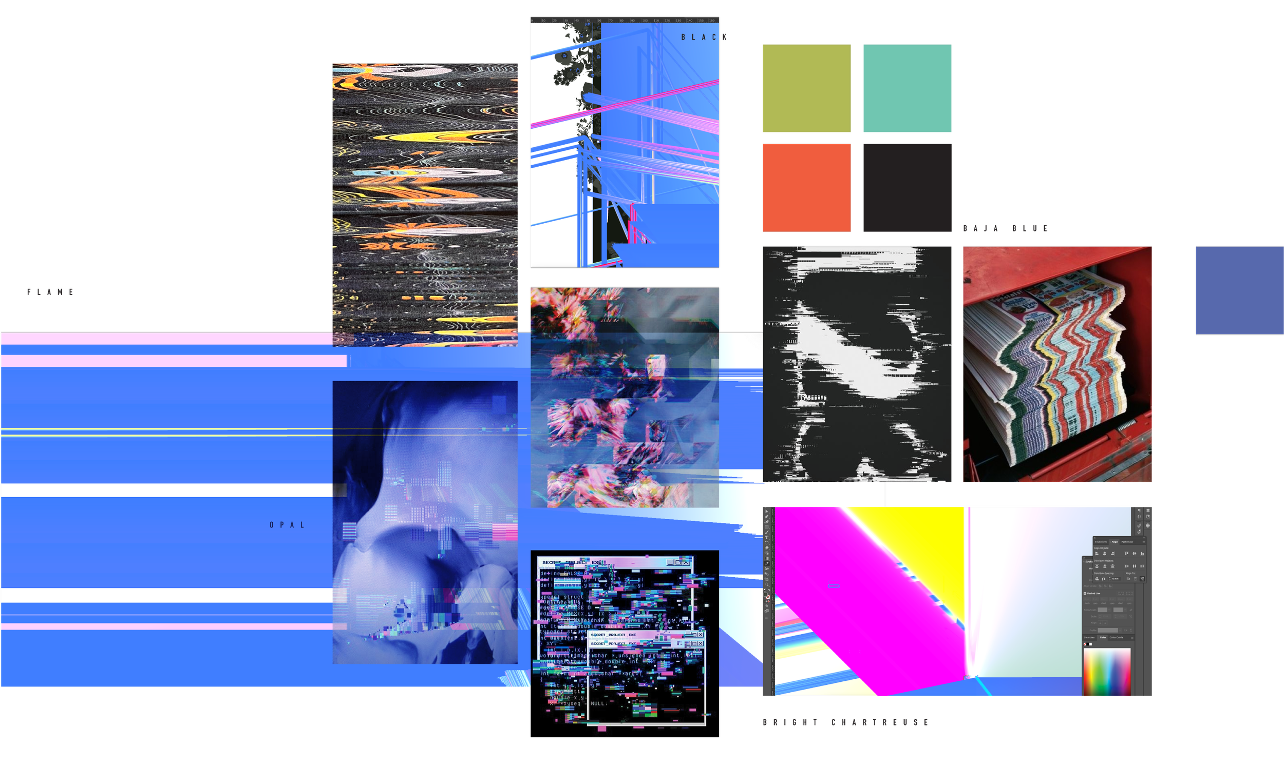 The Glitch print was born from my real-deal computer crashes of various projects. I keep a folder for all the computer glitches I can capture and this time I actually turned them into someting new.