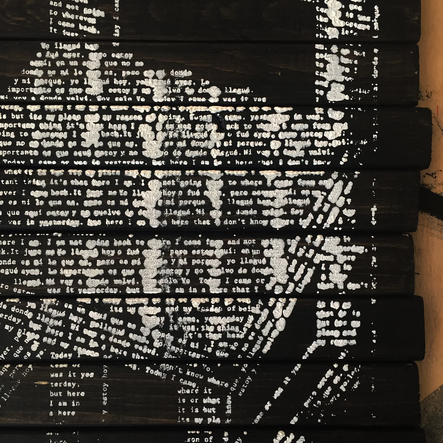  Detail of "In pieces, yet complete"  Silkscreen on wood 