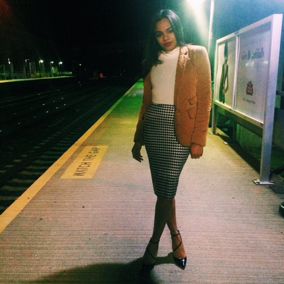 wearing: American Apparel skirt and top, Tia Cibani blazer, Alice & Olivia shoes