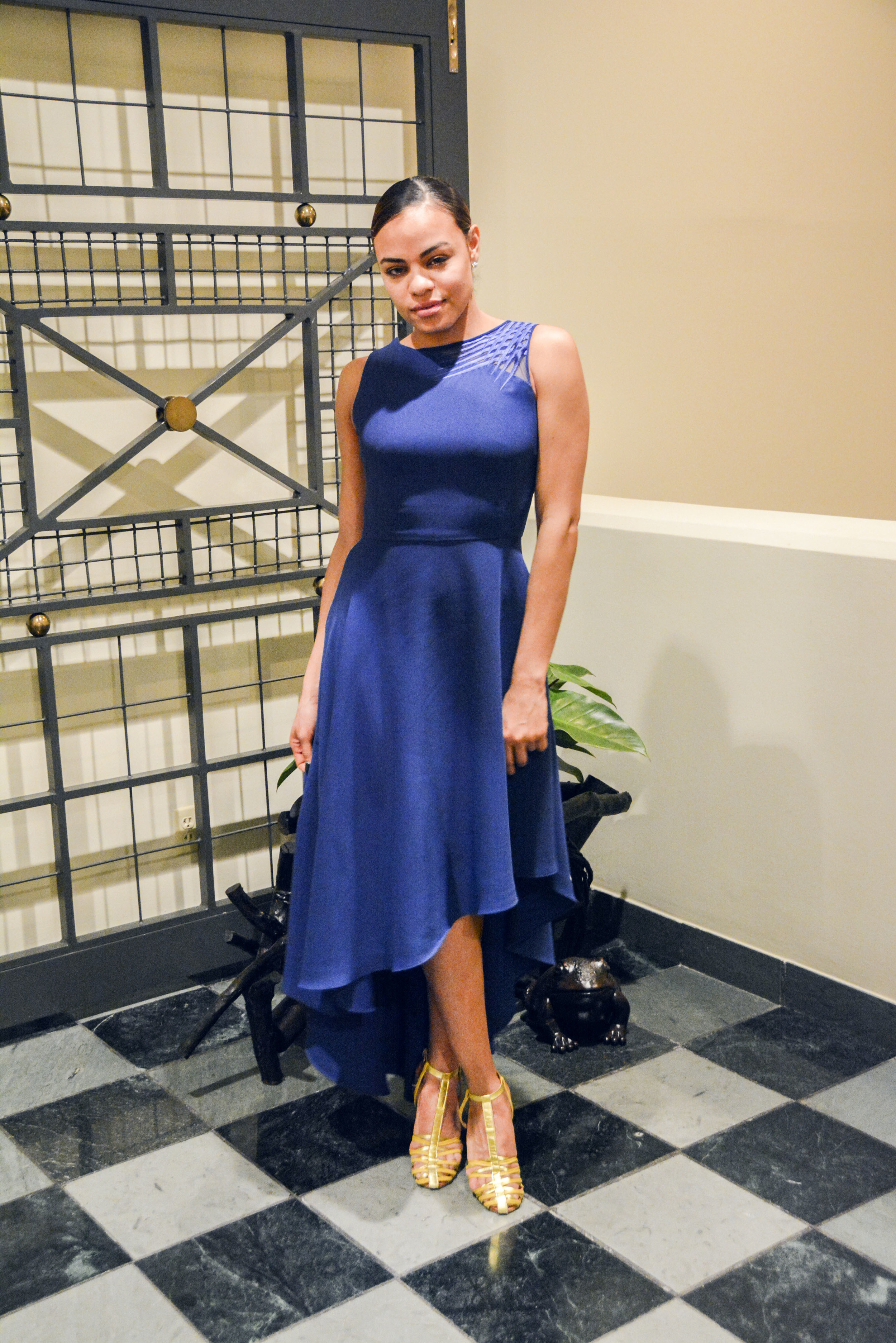 wearing: Halston Heritage dress, Rebecca Taylor shoes