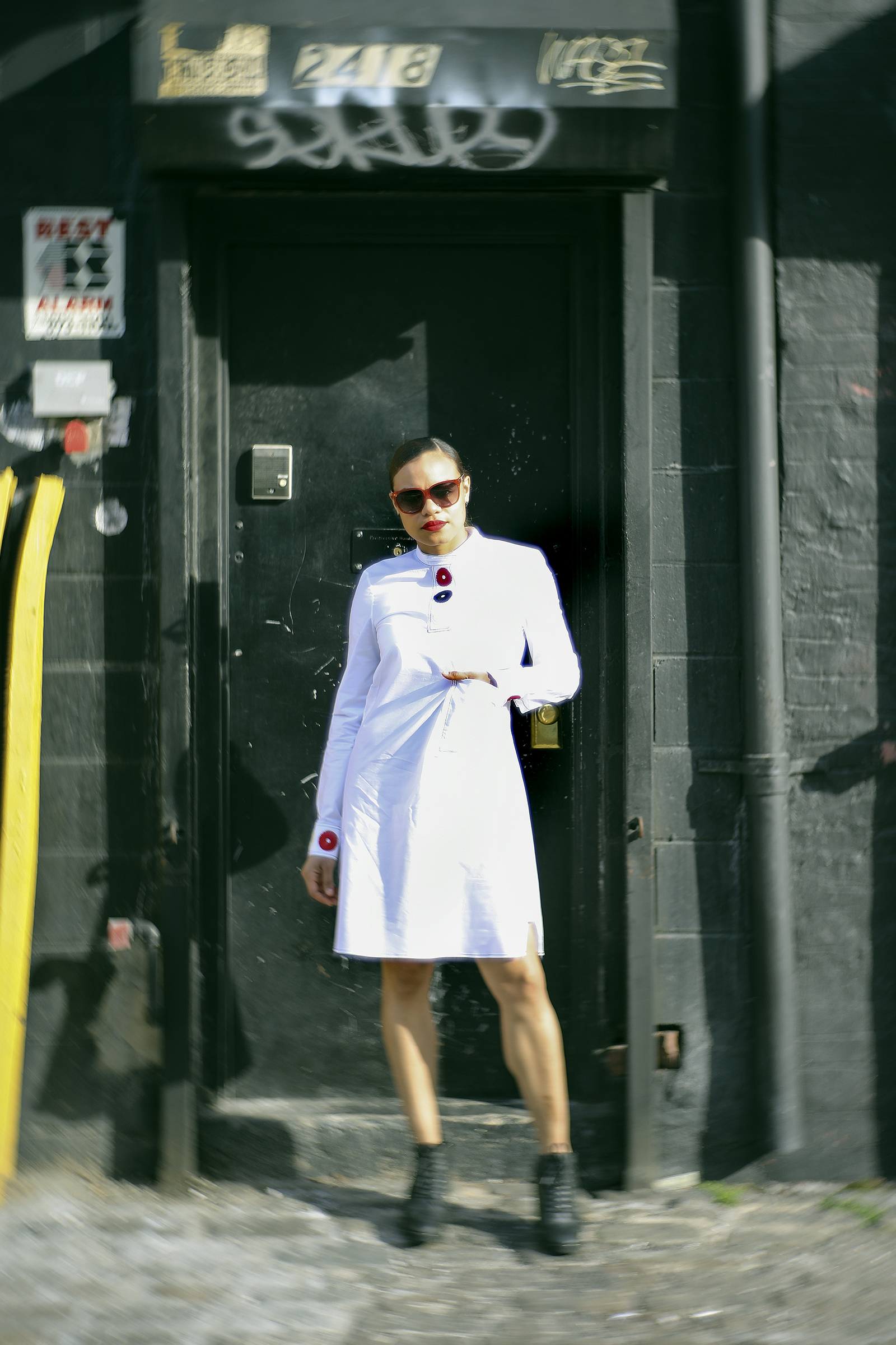 dress: derek lam, shoes: steve madden, sunnies: gucci