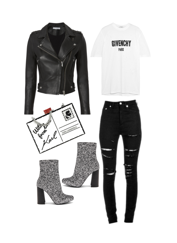 Jeans: Saint Laurent , Top: Givency , Clutch: Karl Lagerfeld , Jacket: IRO , Boots: Jeffery Campbell