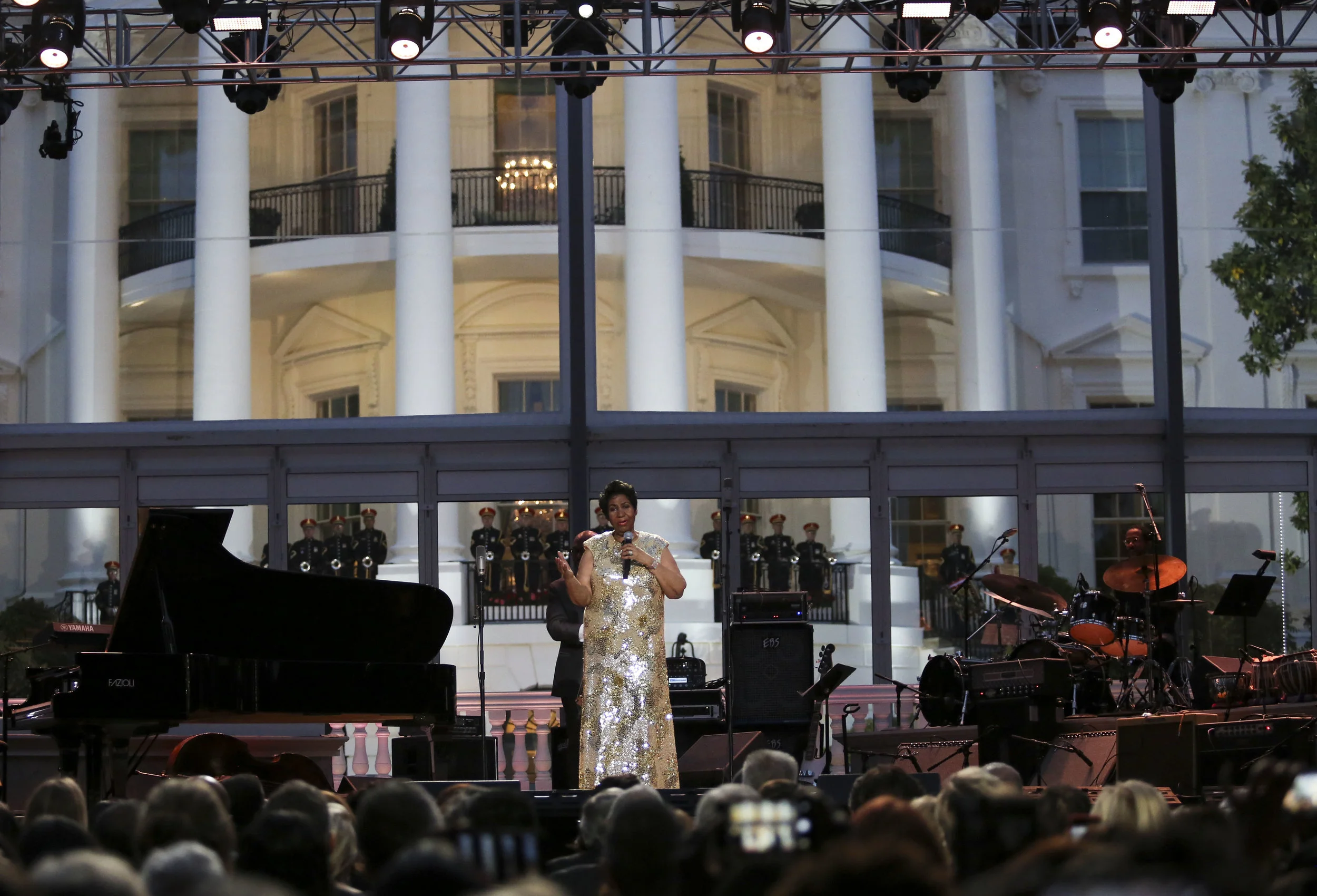 Aretha Franklin performs at the International Jazz Day Concert on the South Lawn of the White House on April 29, 2016 in Washington, DC. Photo: Getty Images
