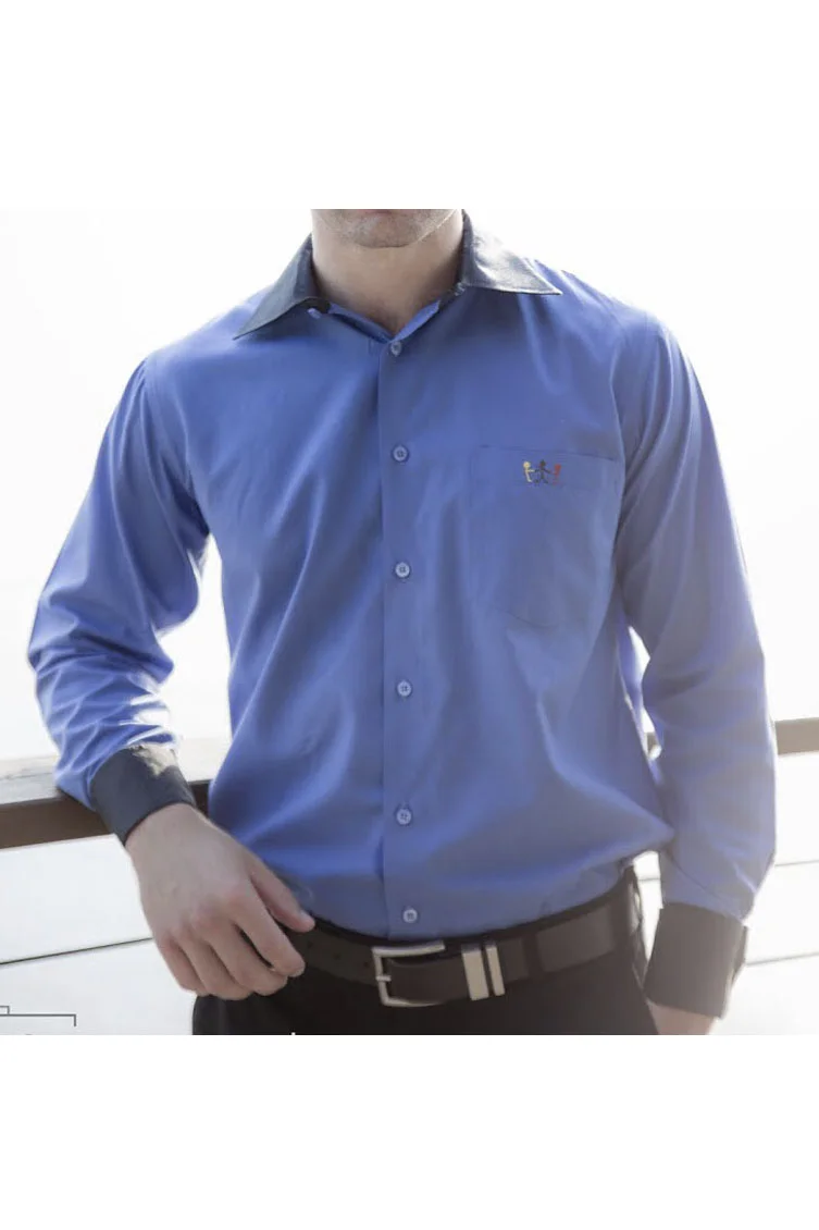 BLUE SHIRT BLACK COLLAR