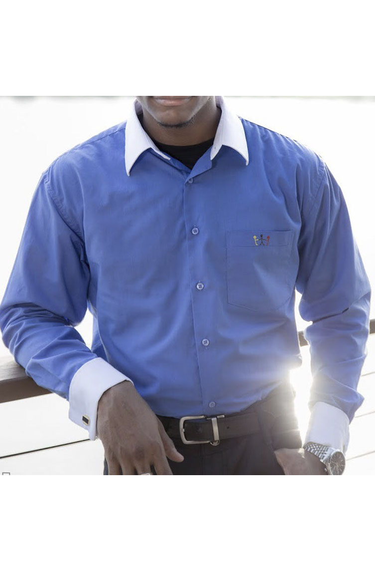 blue shirt white collar