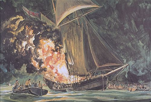 Sinking of the HMS Gaspee. Naval War College Museum (Newport, RI).