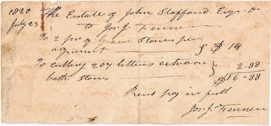 Bill for a gravestone inscription, 1820. Image courtesy of Tony Fenner.