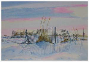 Sunset in Seagrove Beach. Watercolor by David Orme-Johnson.