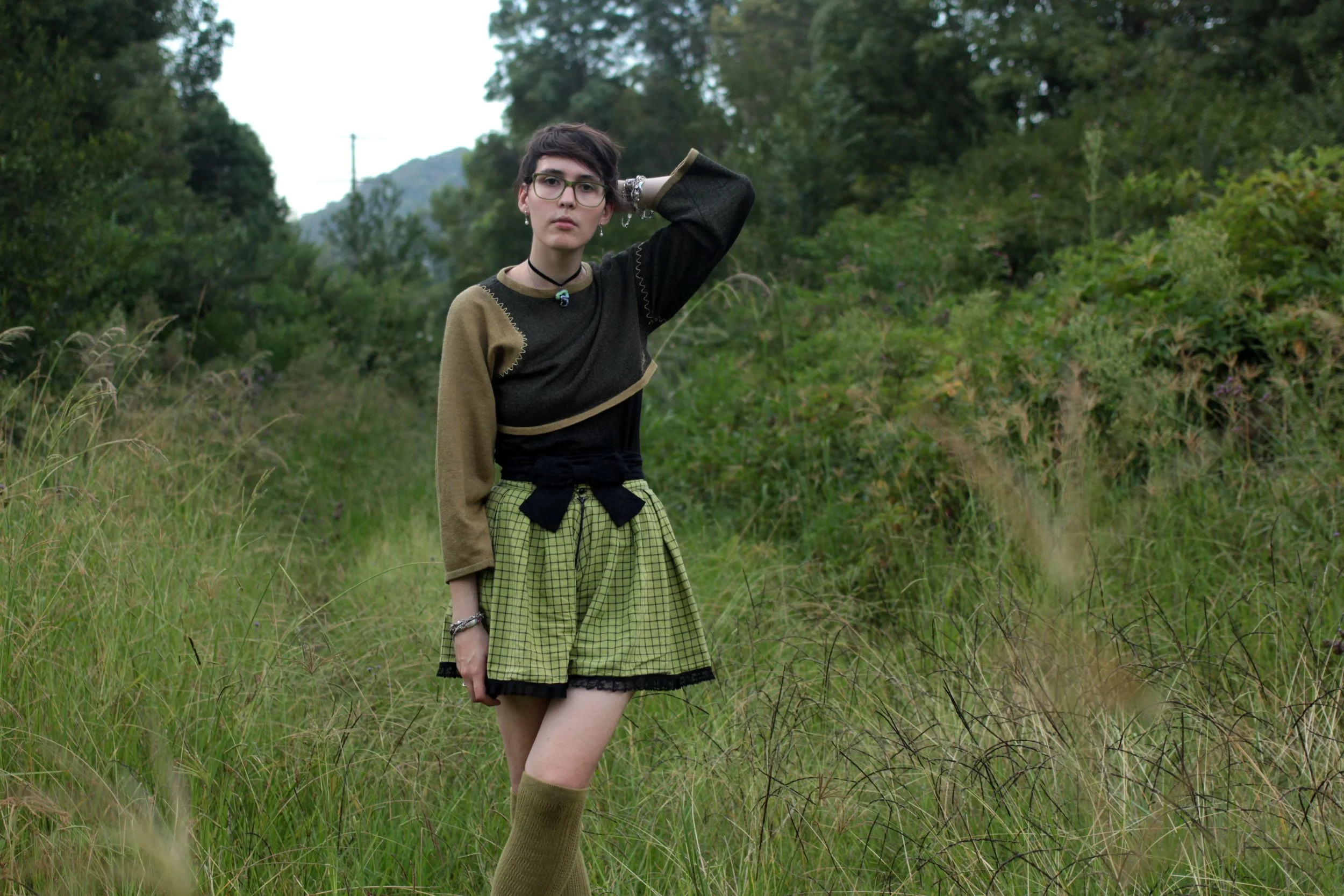 Jumper: Thrifted, Shirt: Cotton On Belt: Alannah Hill, Skort: Home Made, Socks: Gifted, Shoes: Dr Martens. 