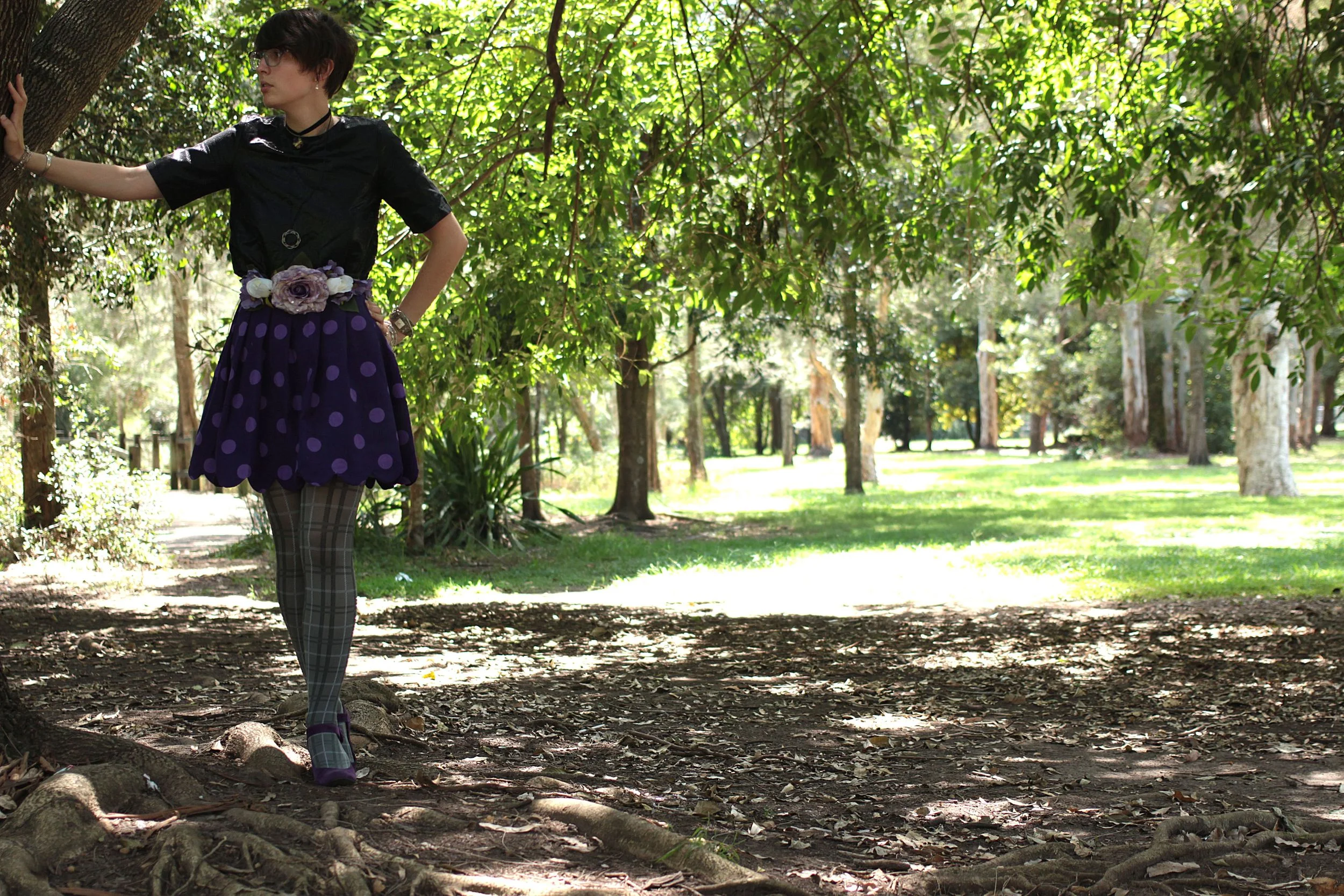 Shirt: Thrifted, Belt: Home Made, Skirt: Home Made, Tights: Myer, Shoes: Gift. 