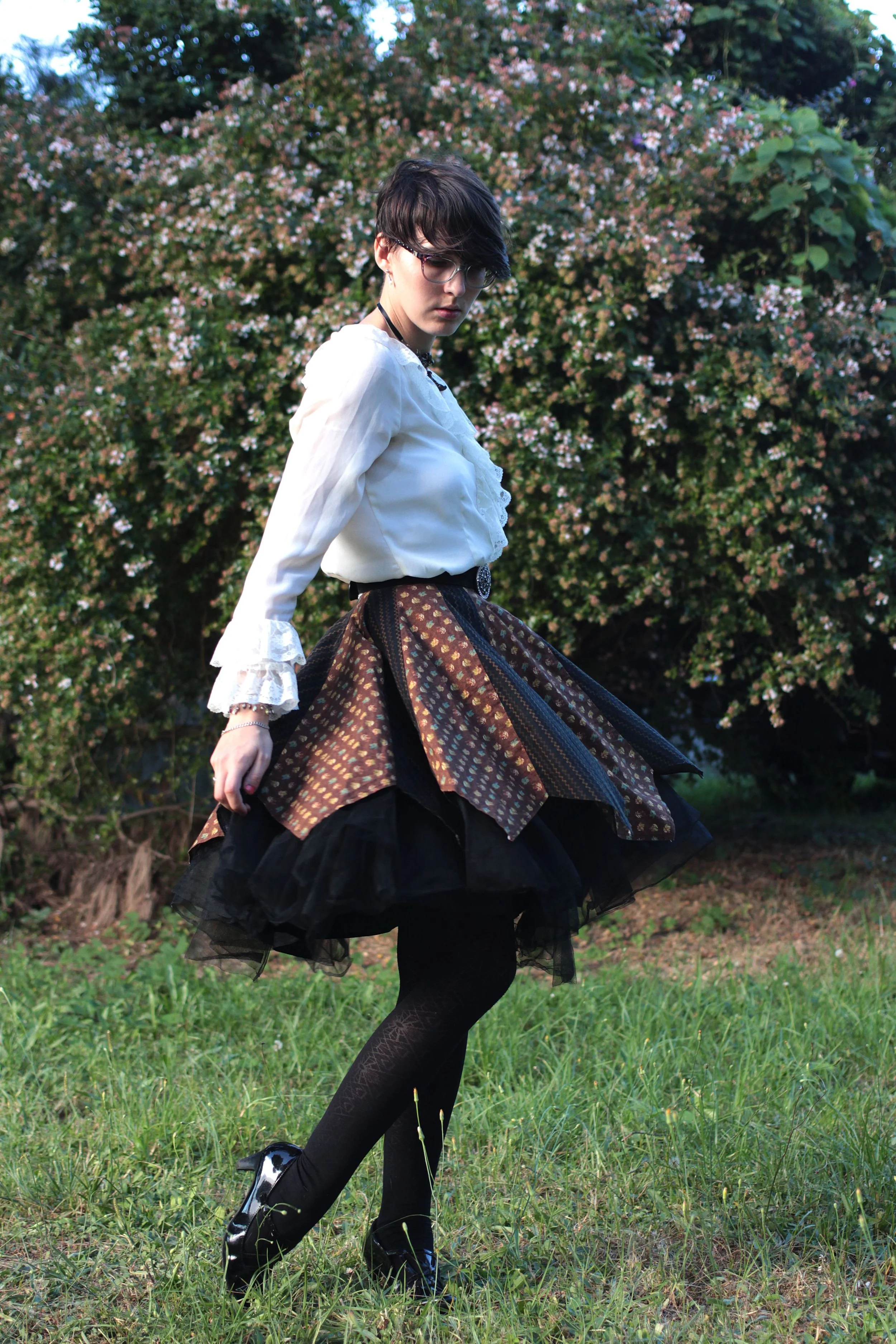 Shirt: Thrifted, Skirt Home Made, Belt: Thrifted, Tights: Coles, Shoes: so soft
